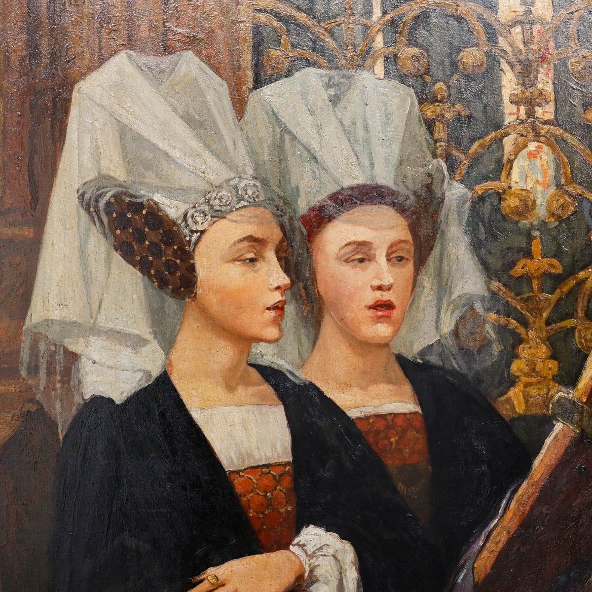 Early 20th Century Oil Singing In The Chancel photo for sale