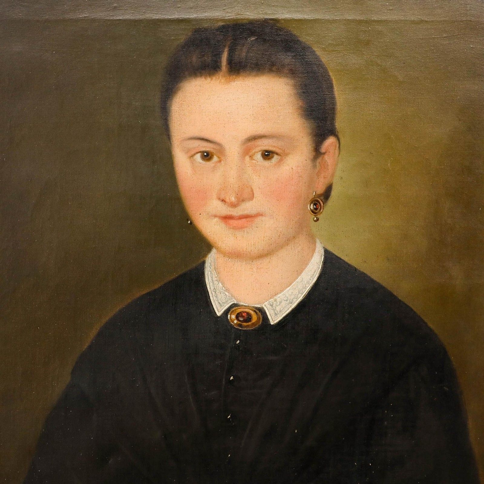 Fine 19th Century Oil Portrait Of A Lady With A Rose photo Art