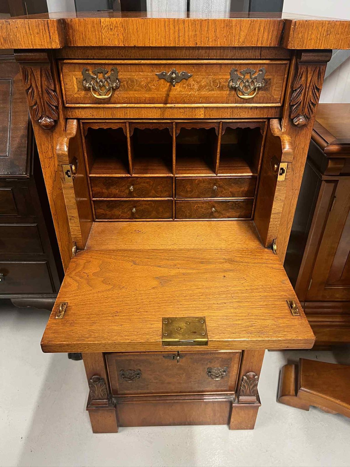 Walnut Wellington Style Secretaire Desk photo vintage