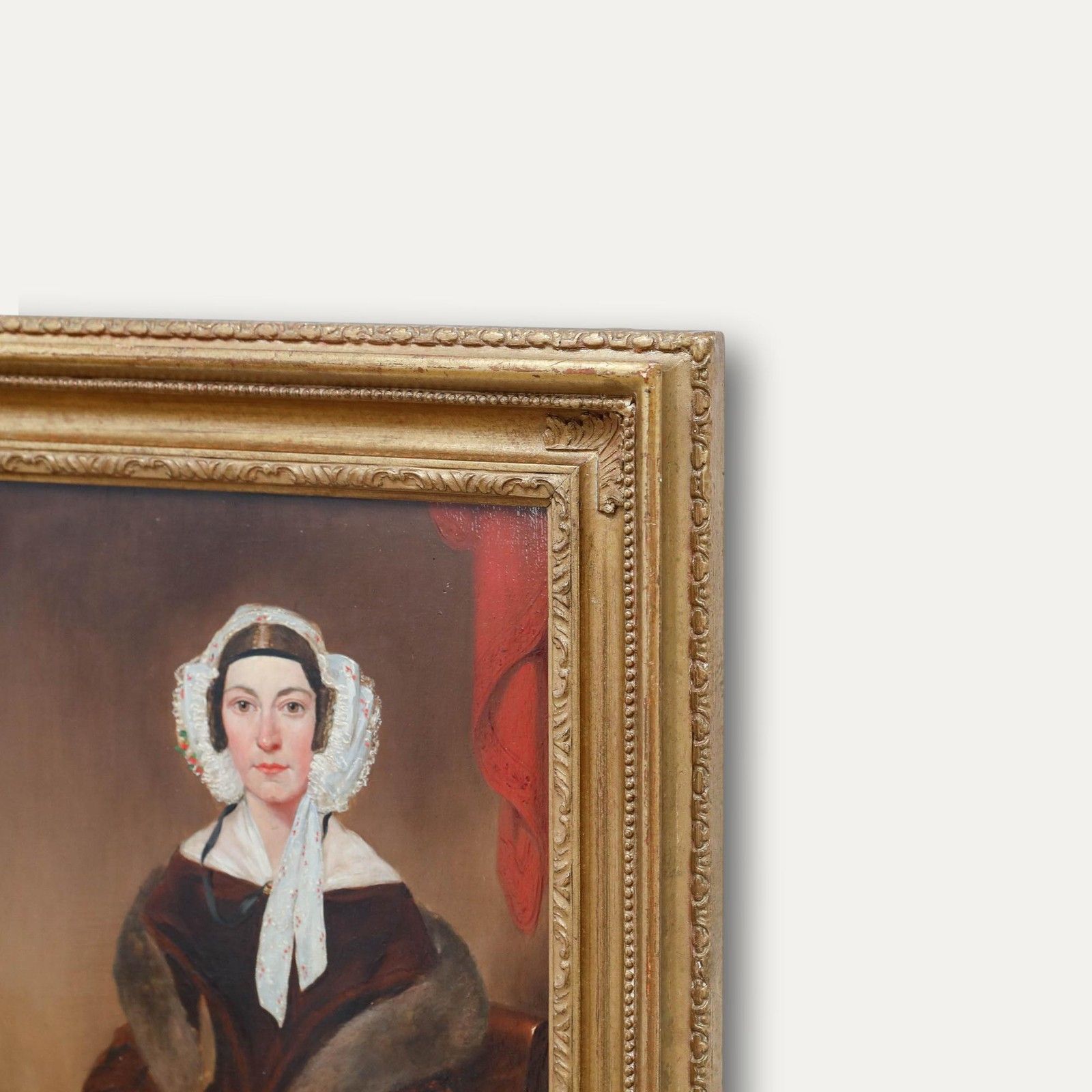 English School Mid 19th Century Oil Lady In Lace And Fur photo vinterior