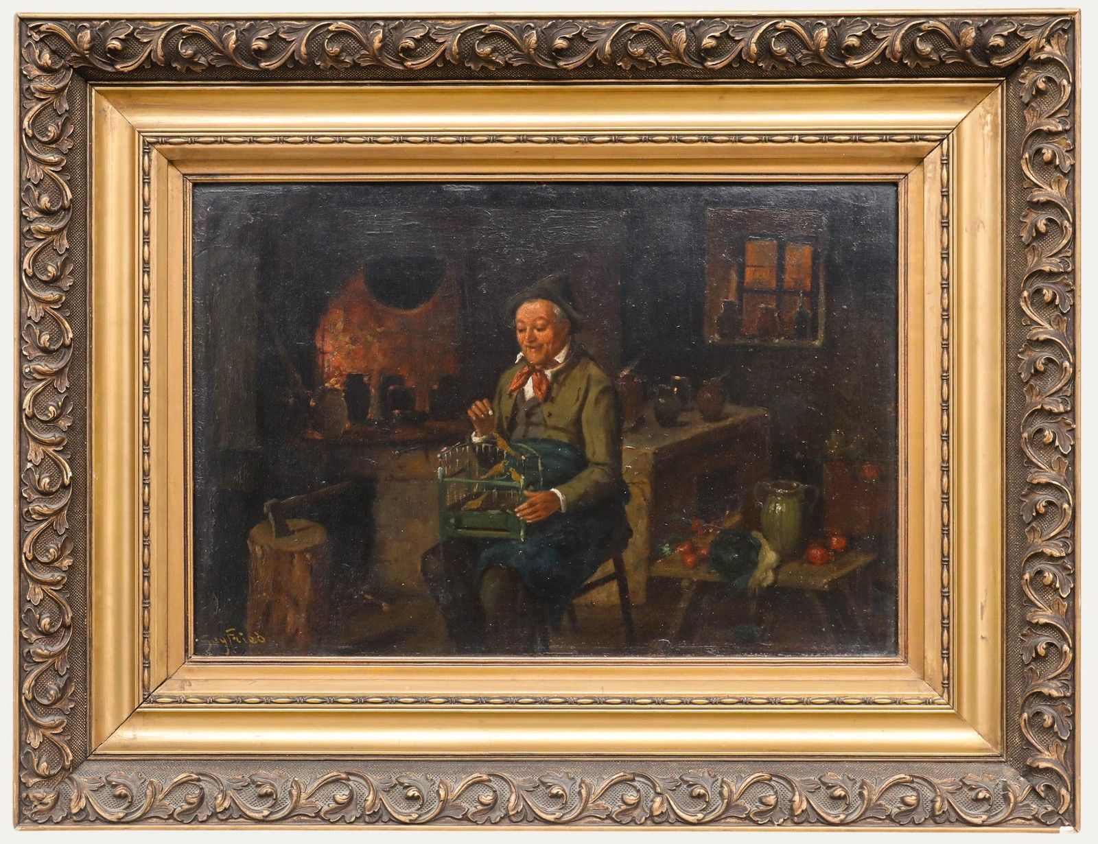 Seyfried European School 19th Century Oil, The Birdcage