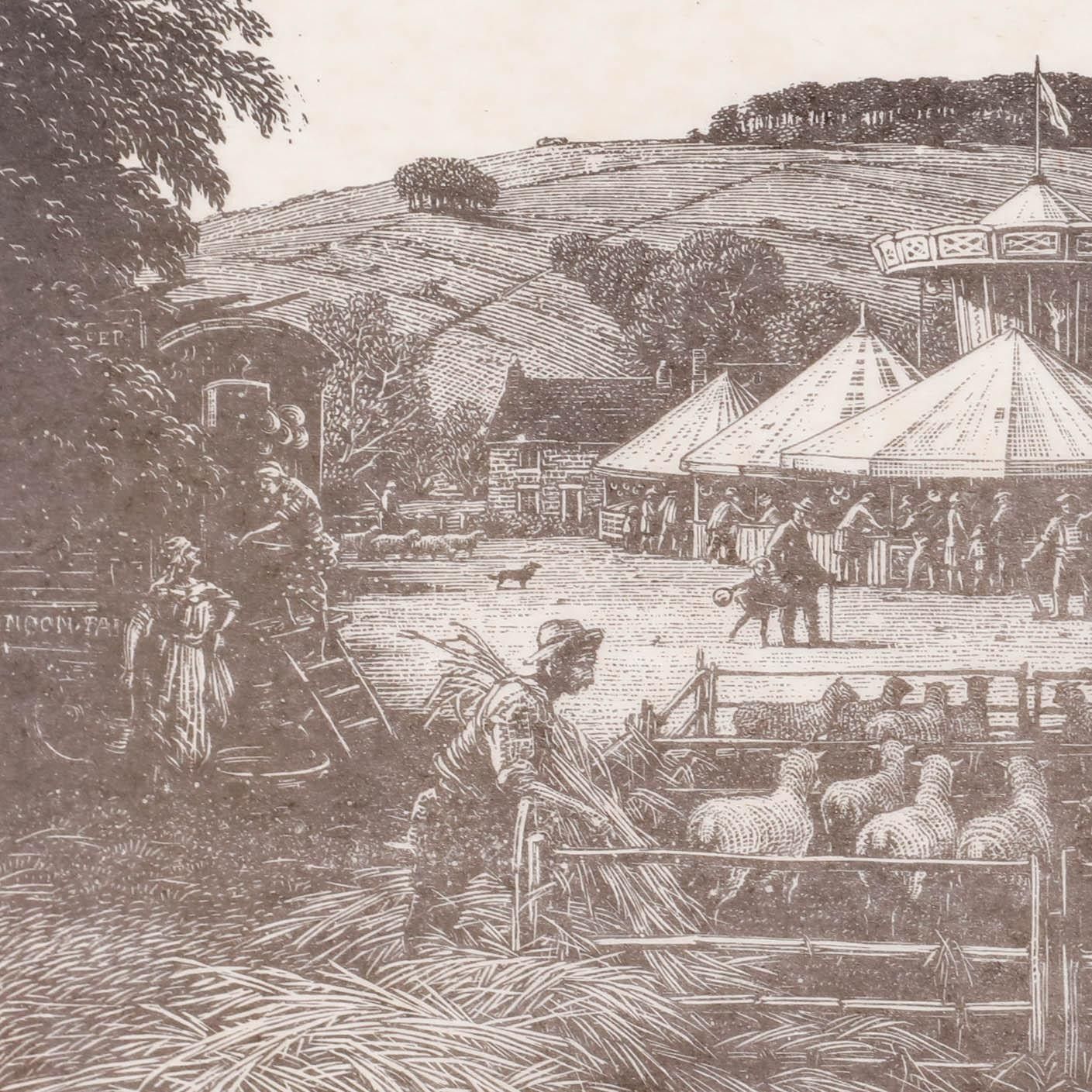 Charles William Taylor (1878 1960) Framed Wood Engraving, Findon Sheep Fair photo Art