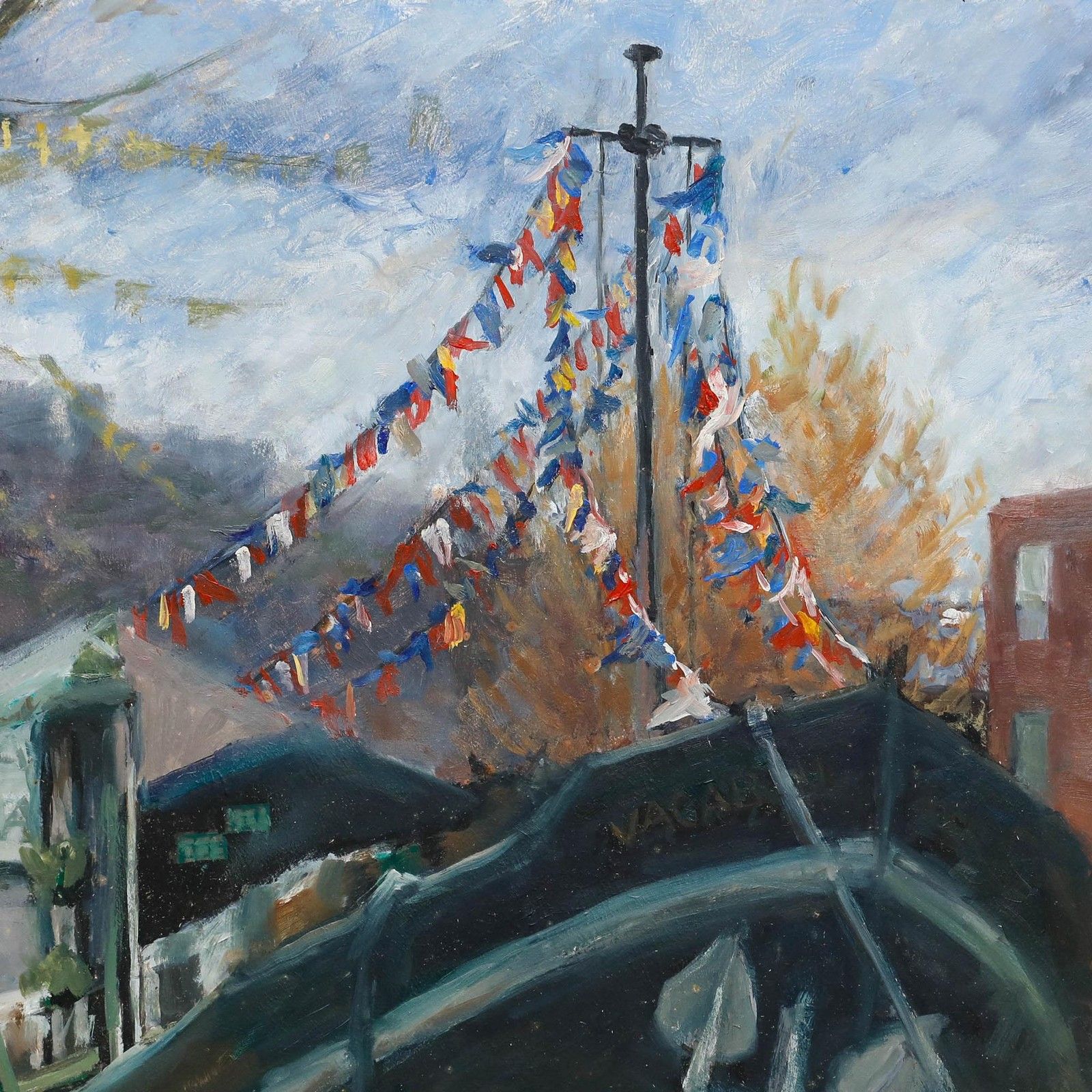 Pauline Plummer (B.1933) Mid 20th Century Oil, Restaurant Afloat photo 275.0