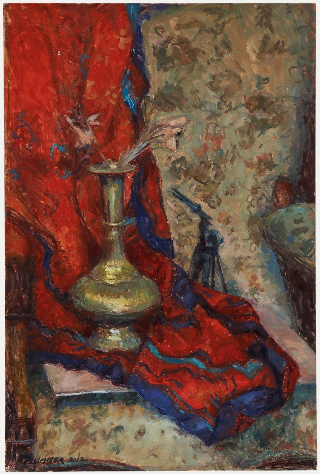 Pauline Plummer (B.1933) Contemporary Oil, Still Life With Brass Vase