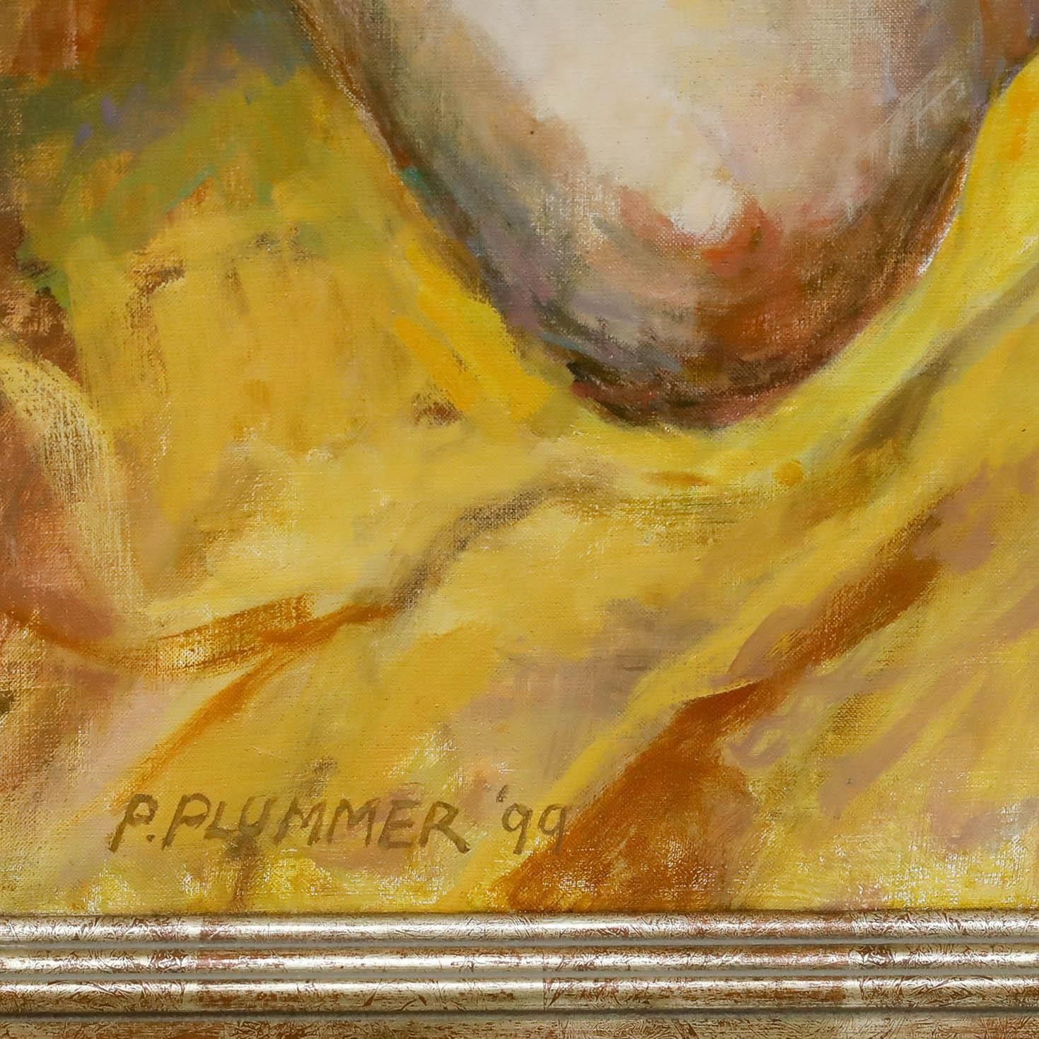 Pauline Plummer (B.1933) Framed Contemporary Oil, Lady On The Yellow Throw photo buy
