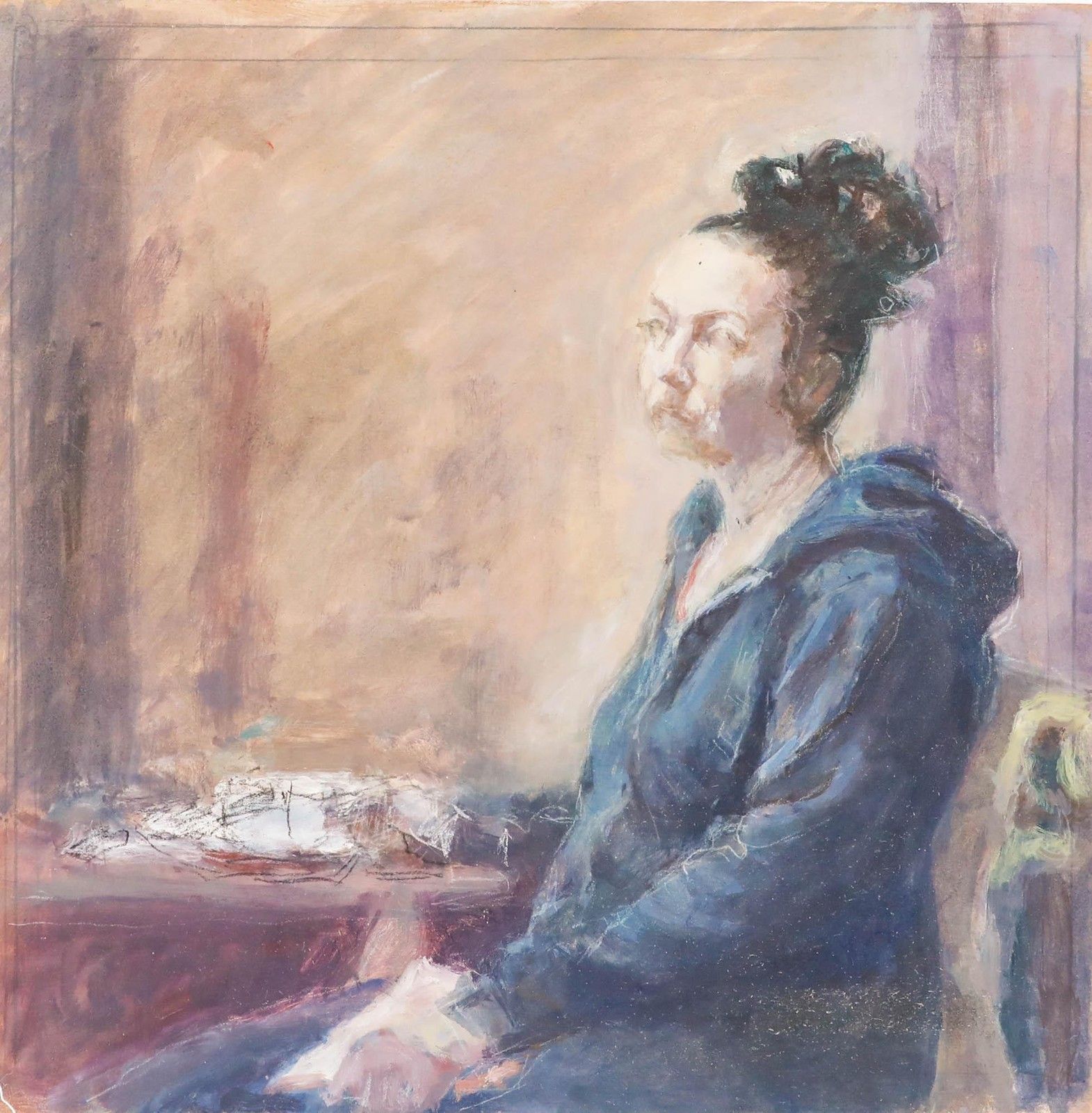 Pauline Plummer (B.1933) 20th Century Oil, Waiting photo furniture