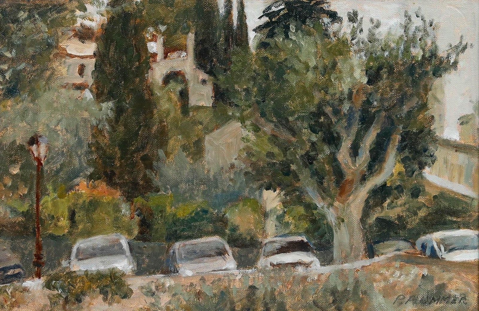 Pauline Plummer (B.1933) Framed Contemporary Oil, View Over The Carpark photo furniture