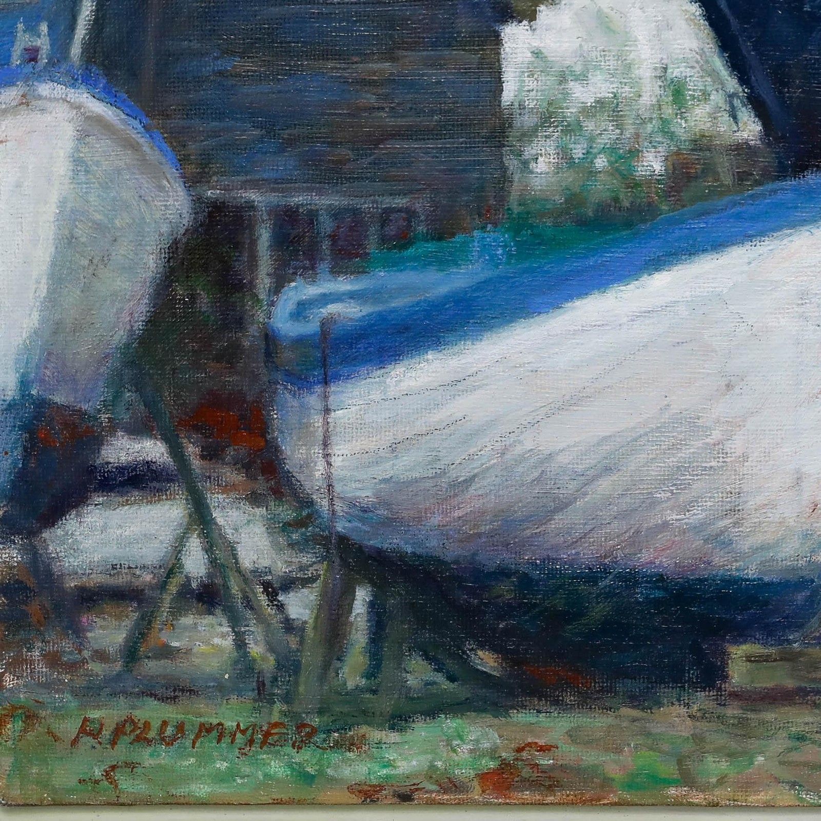 Pauline Plummer (B.1933) Contemporary Oil, Study Of Boats photo vinterior