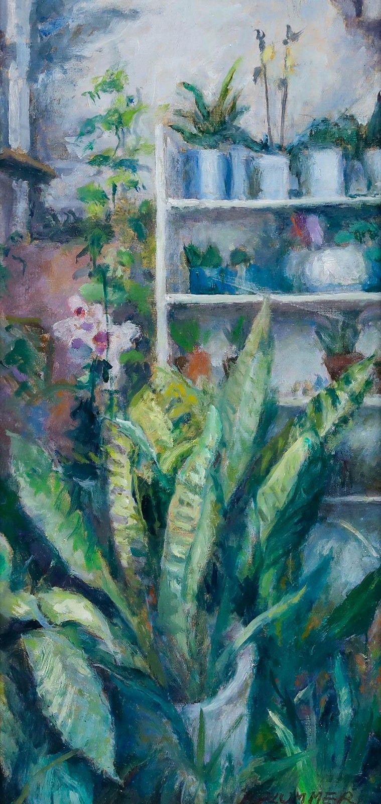 Pauline Plummer (B.1933) Framed 20th Century Oil, Tropical Plants photo furniture