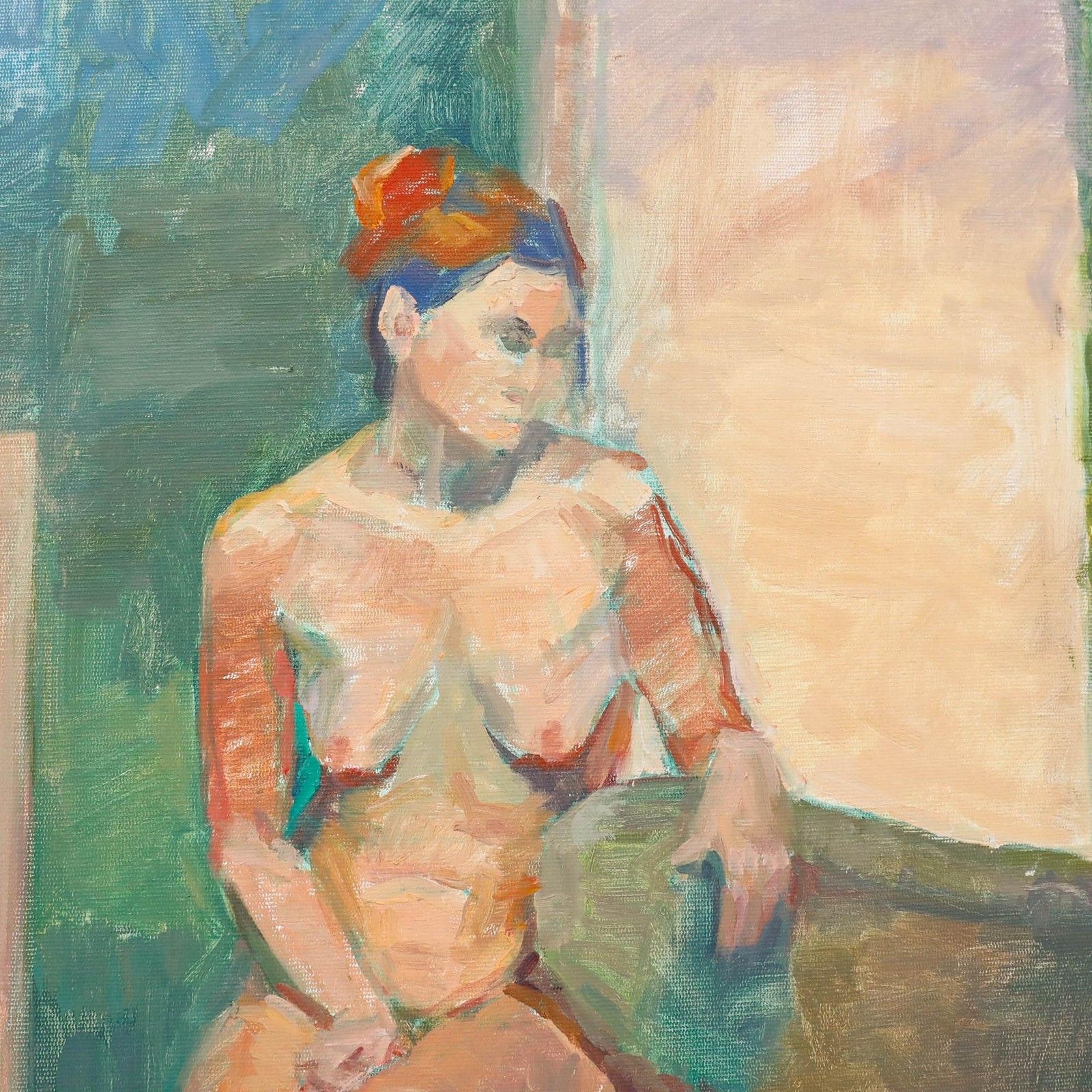 Pauline Plummer (B.1933) 20th Century Oil, Nude On Green Armchair photo Art