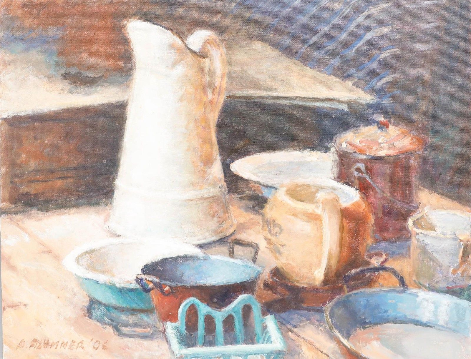 Pauline Plummer (B.1933) 1996 Oil, Kitchen Ceramics photo furniture