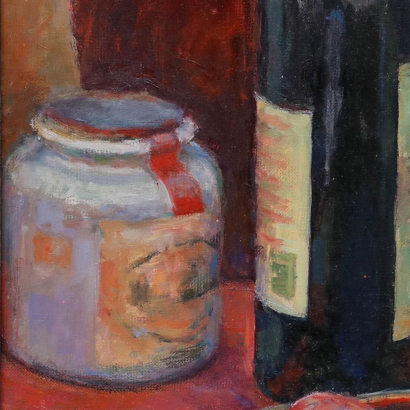 Pauline Plummer (B.1933) 2000 Oil, Still Life With Wine And Apples photo Art