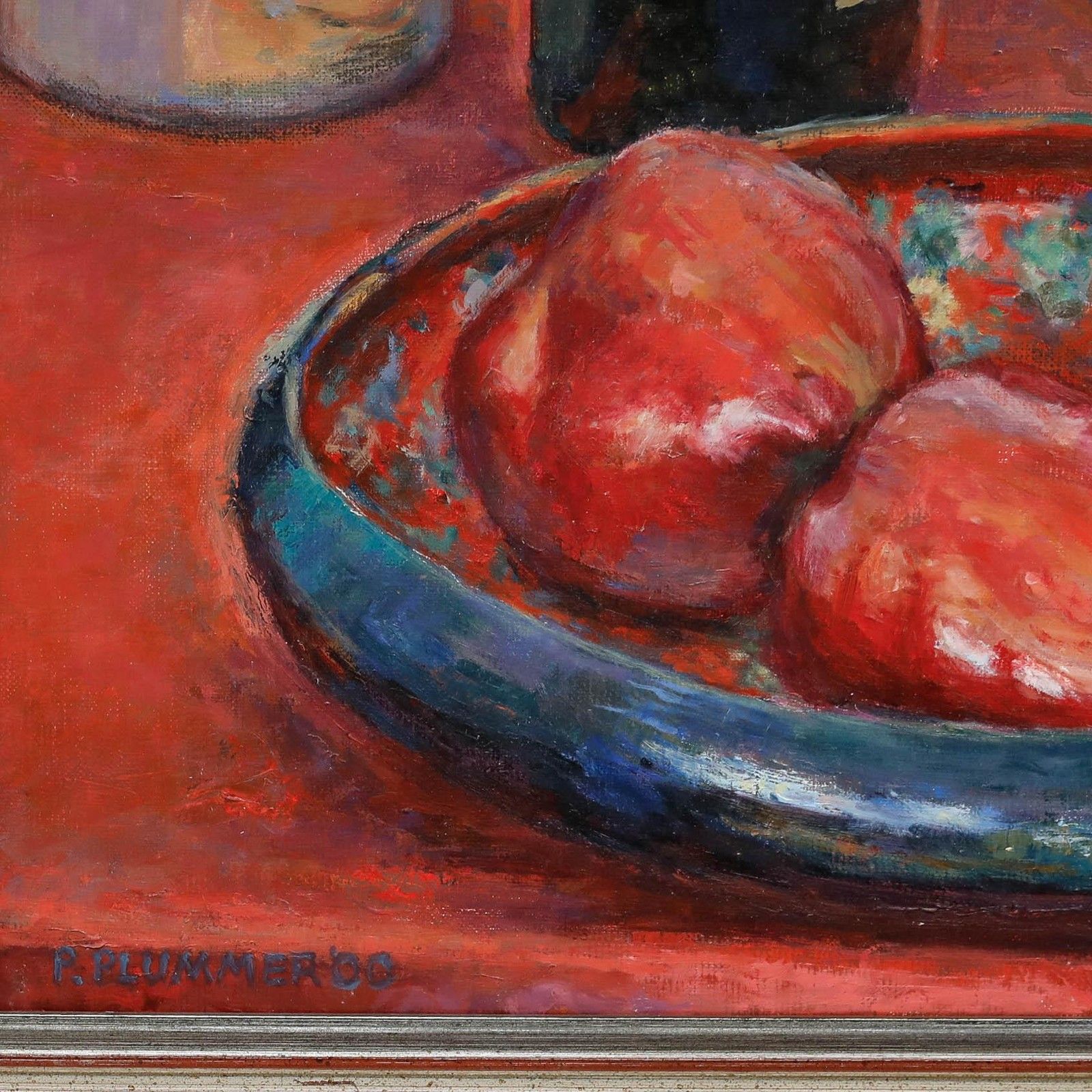 Pauline Plummer (B.1933) 2000 Oil, Still Life With Wine And Apples photo vinterior