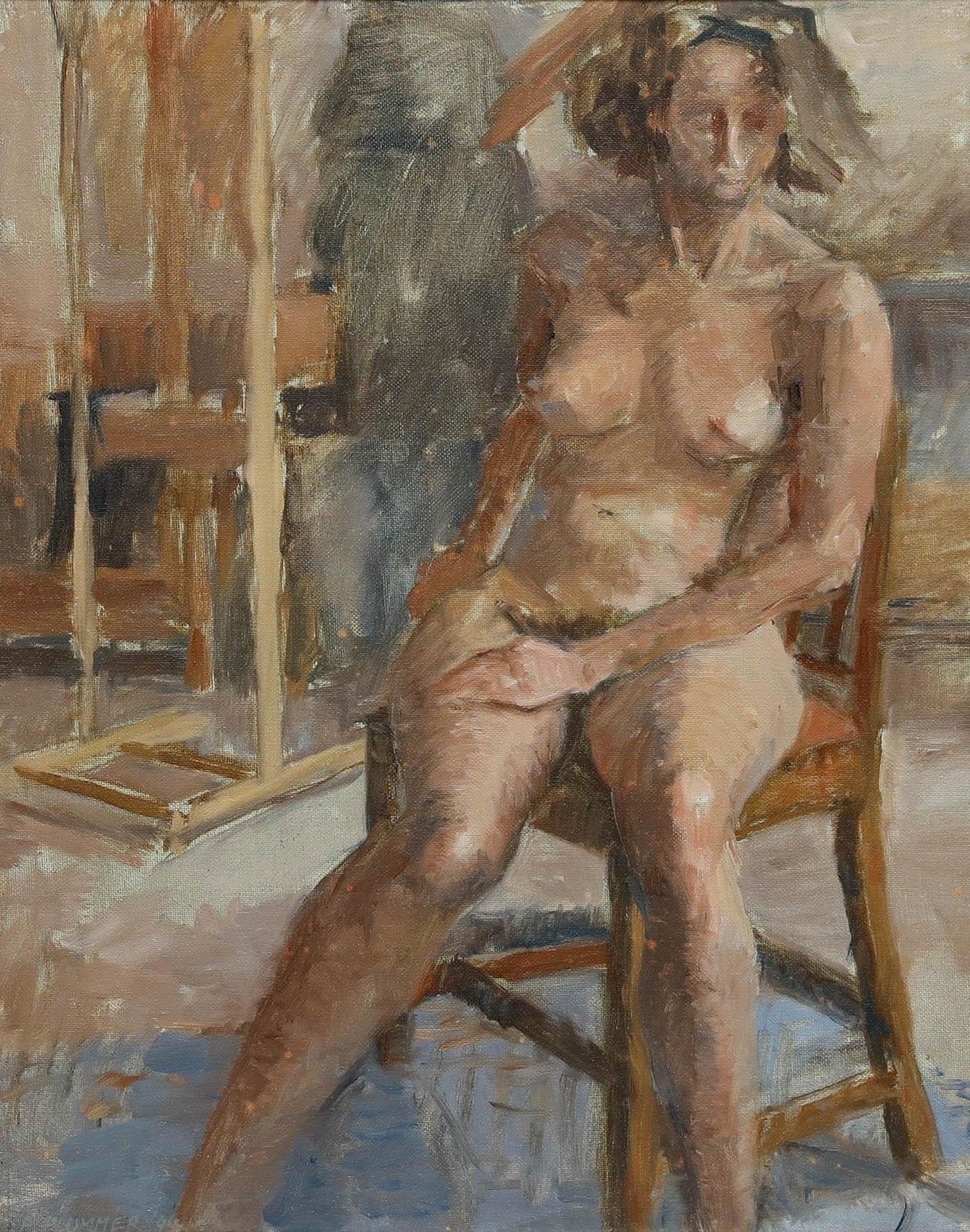 Pauline Plummer (B.1933) Framed 20th Century Oil, The Girl With Rumpled Hair photo furniture