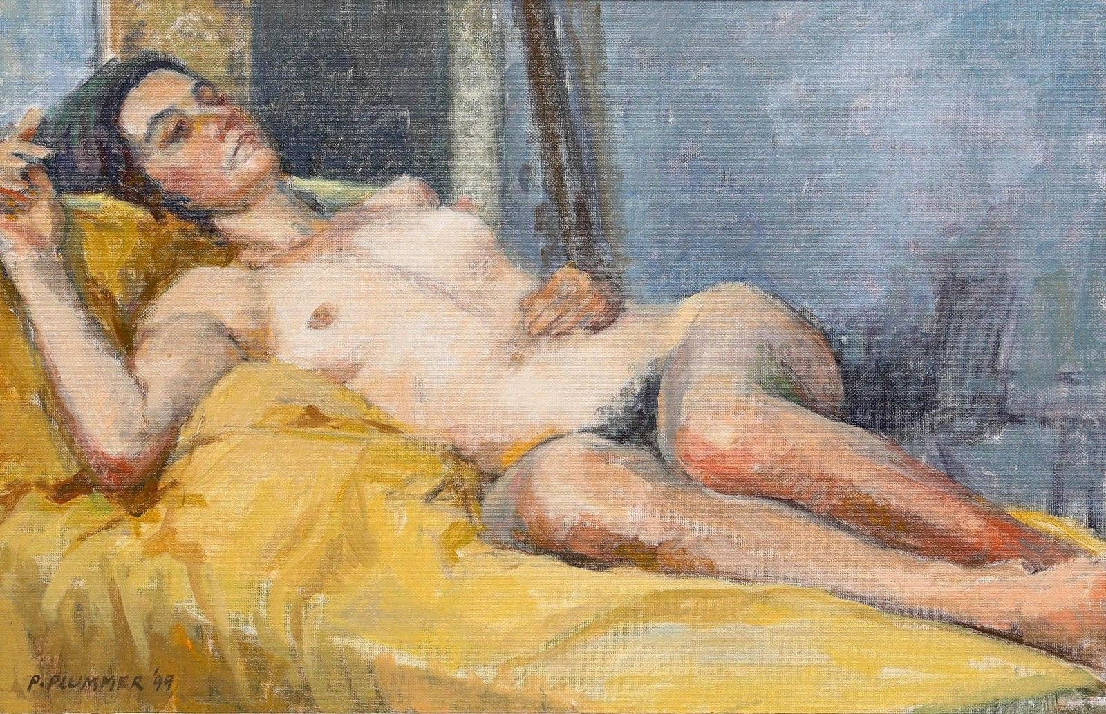 Pauline Plummer (B.1933) 1999 Oil, Reclining Nude photo furniture