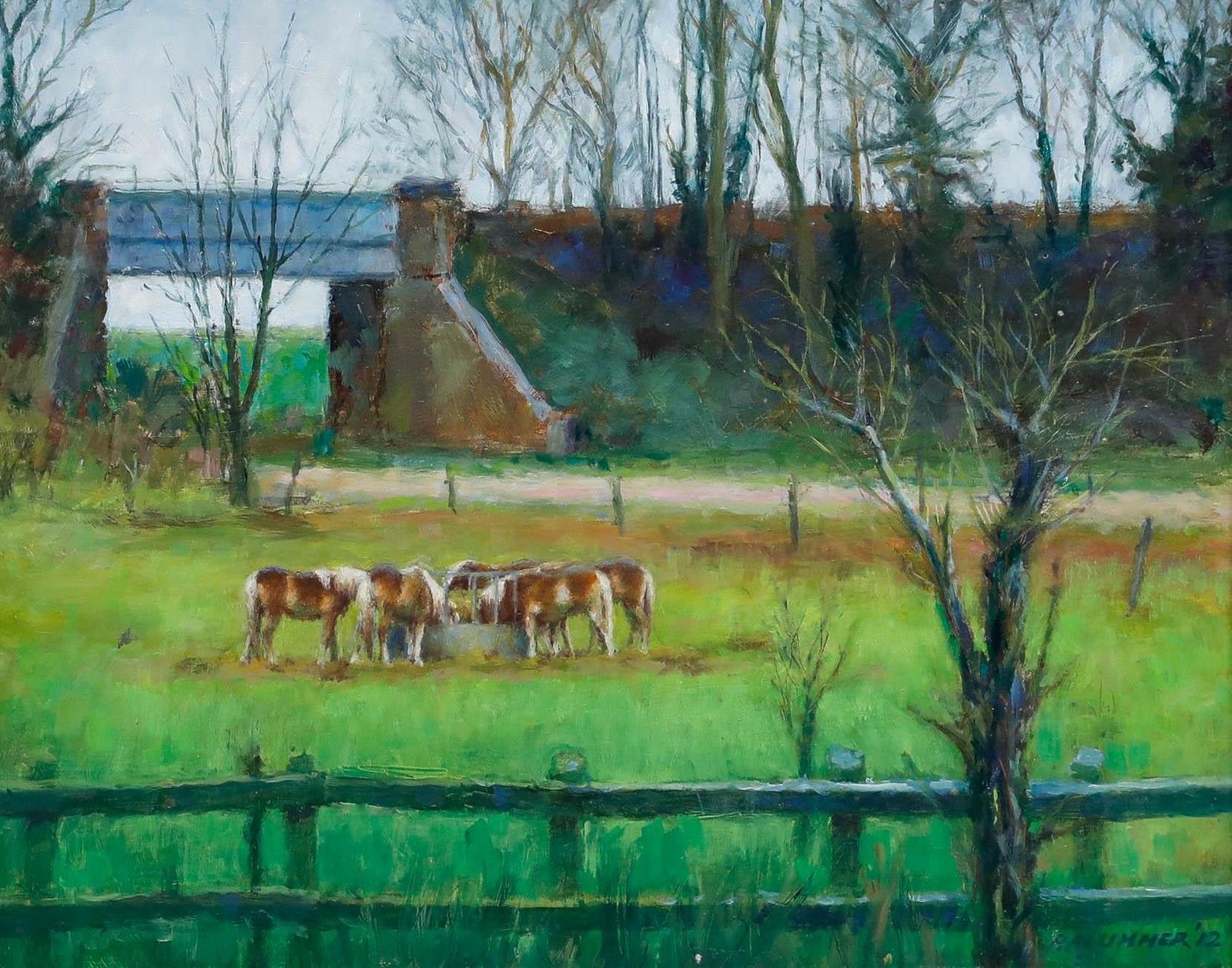 Pauline Plummer (B.1933) 2012 Oil, Haflingers At Oxnead photo furniture