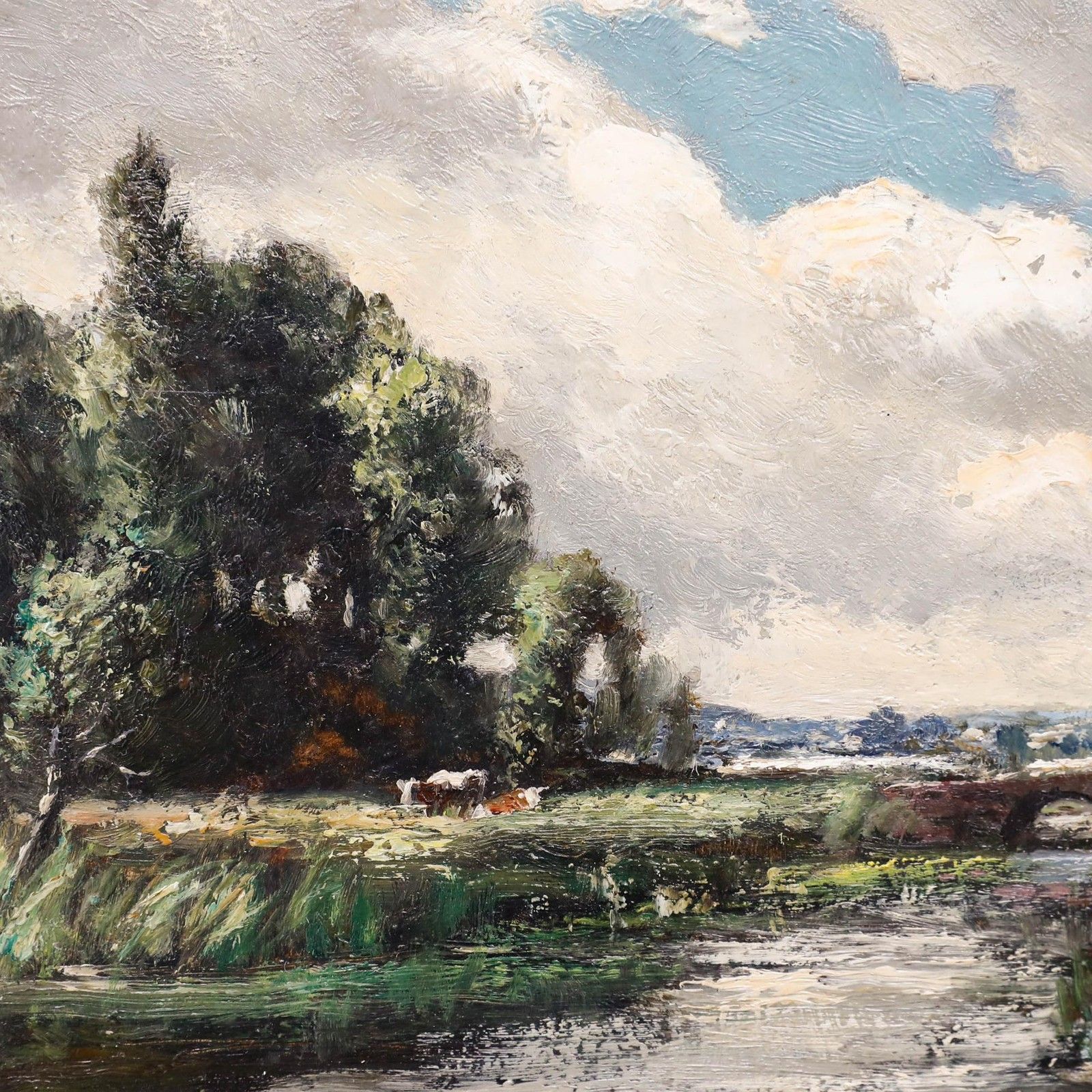 John Rathbone Harvey (1862 1933) Early 20th Century Oil, Riverside Pasture photo Art