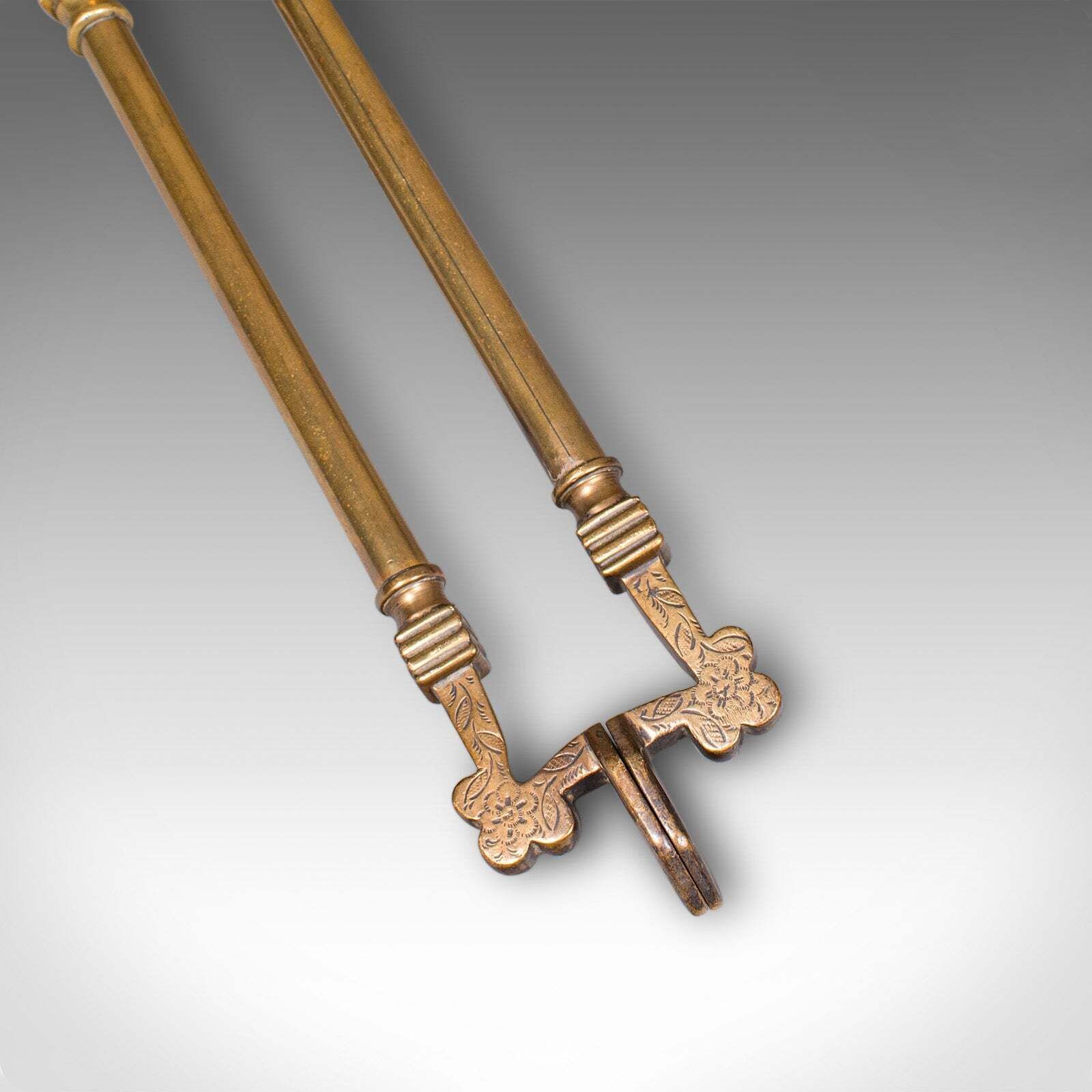 photo for sale Antique Fire Tool Set, English, Brass, Shovel, Tongs, Poker, Victorian, C.1870