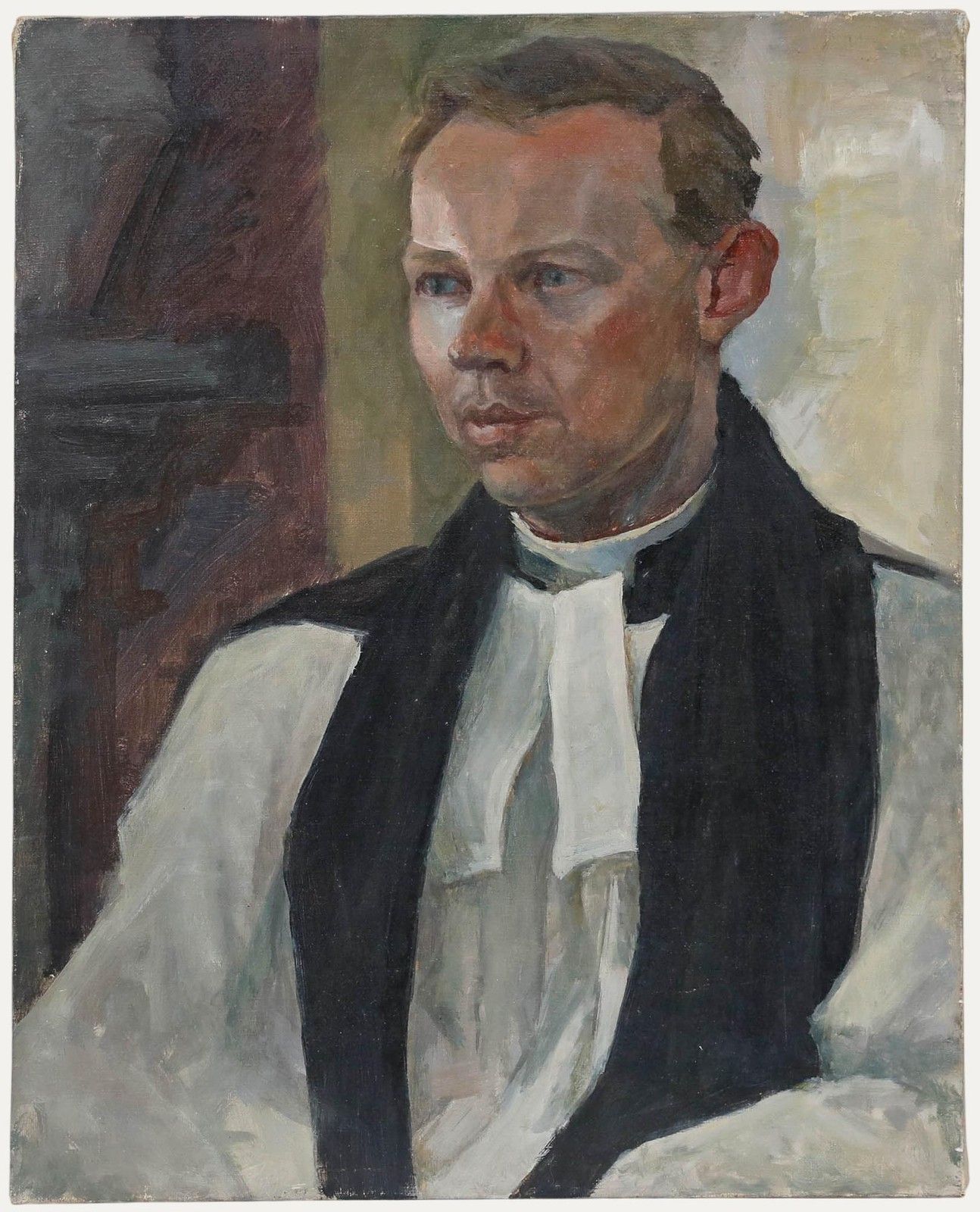Pauline Plummer (B.1933) 20th Century Oil, Portrait Of A Vicar