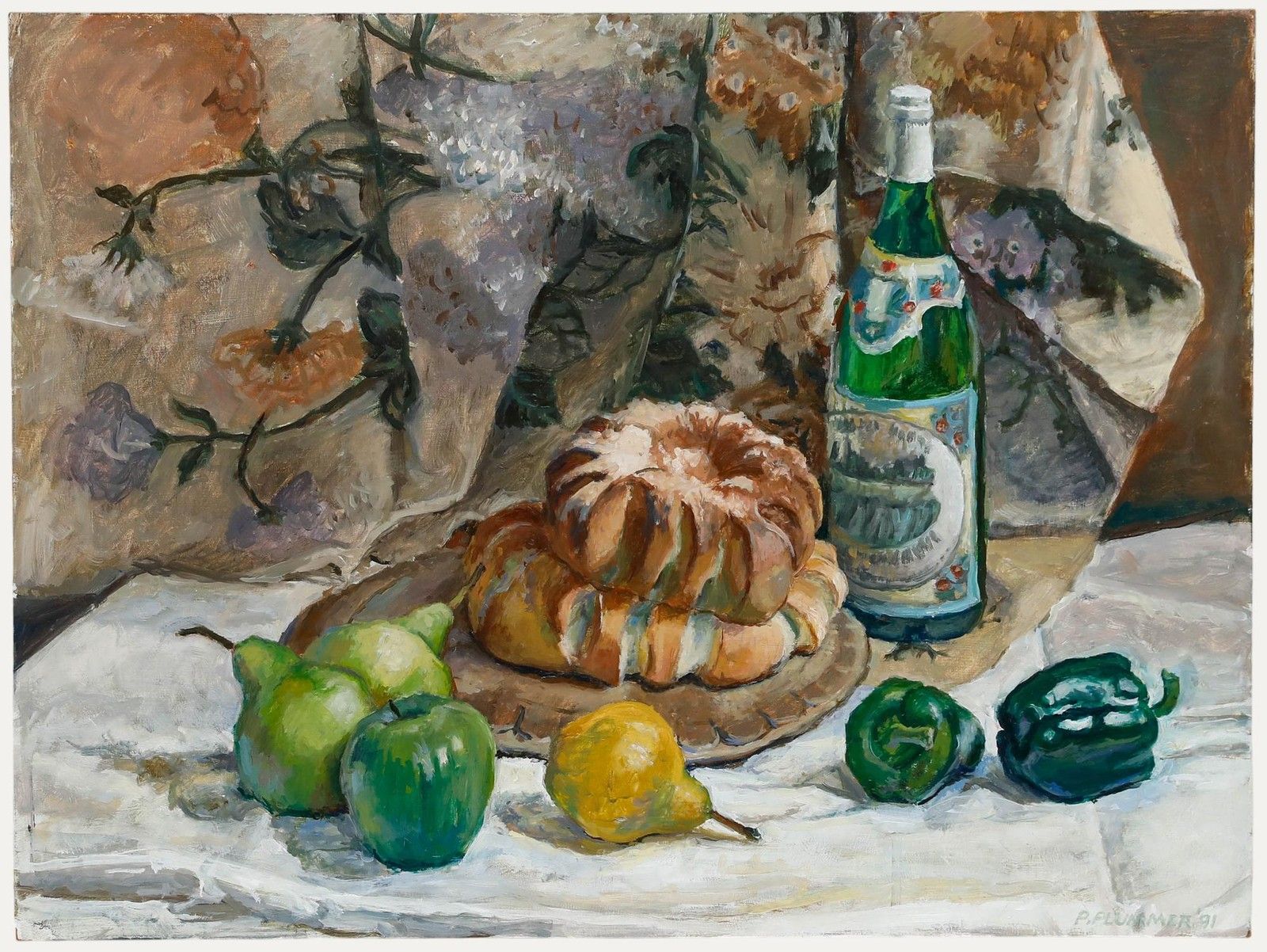 Pauline Plummer (B.1933) 20th Century Oil, Cottage Loaf & Fruits