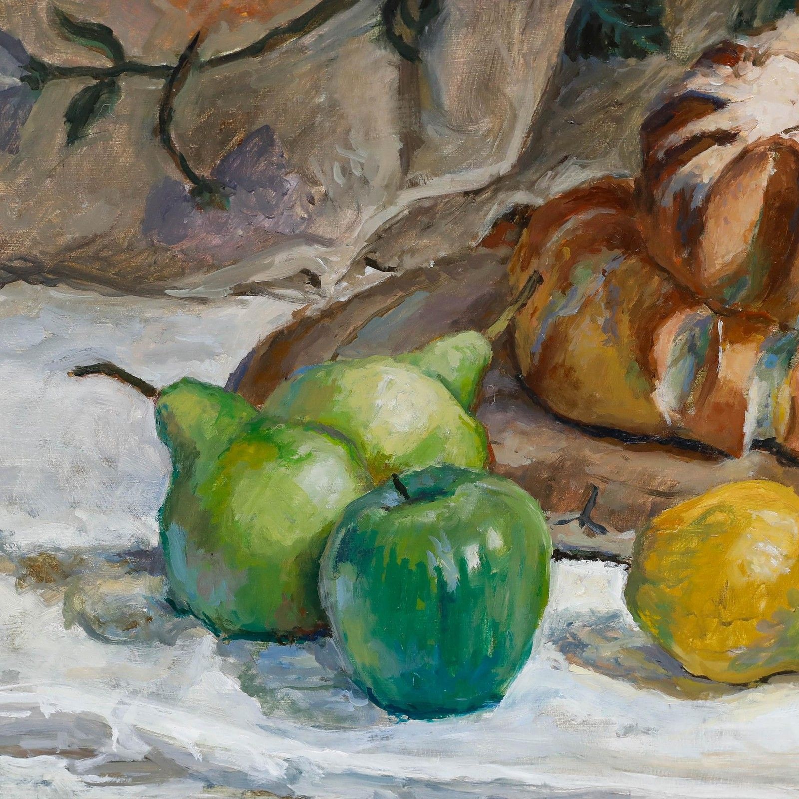 Pauline Plummer (B.1933) 20th Century Oil, Cottage Loaf & Fruits photo Art