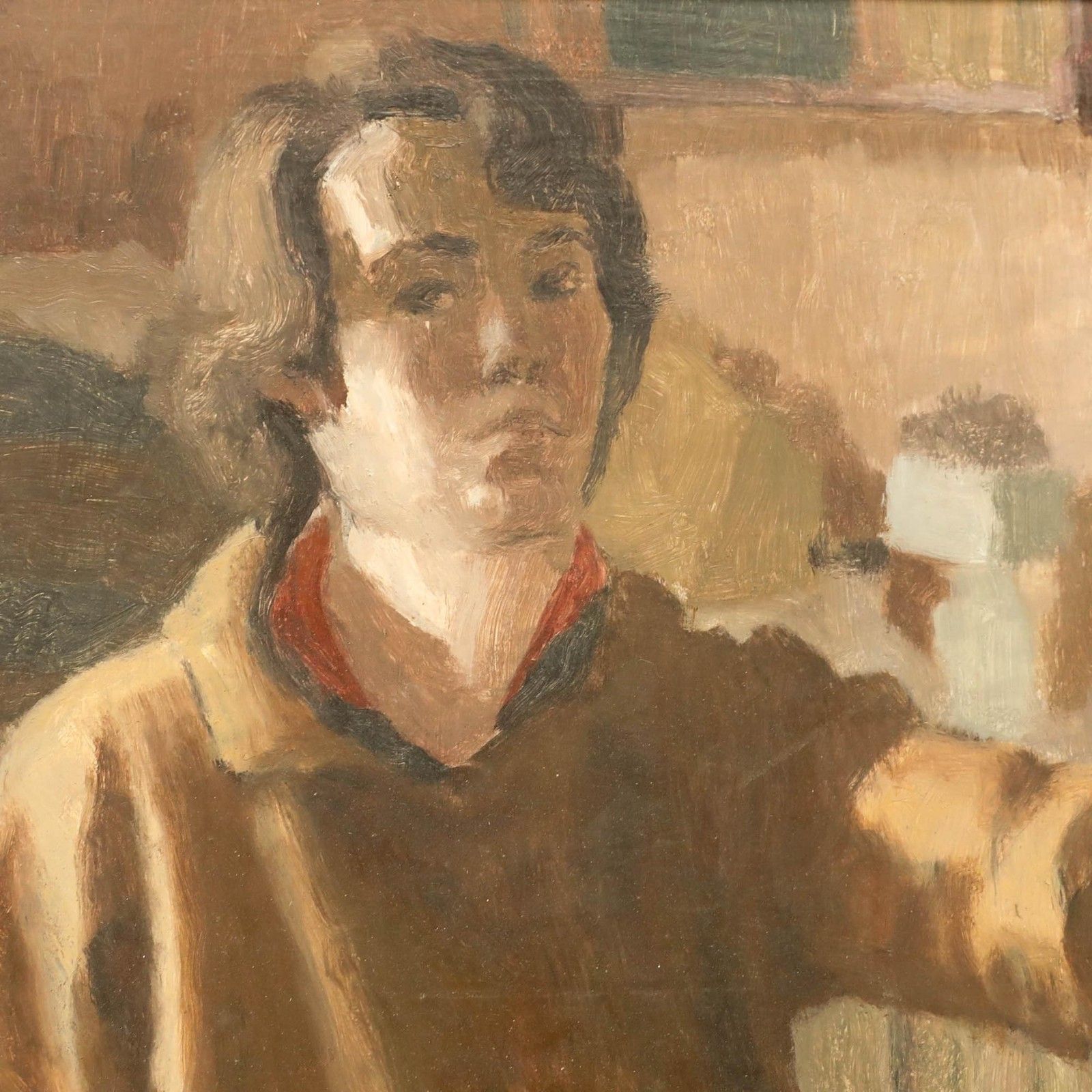 Pauline Plummer (B.1933) Mid 20th Century Oil, Self Portrait On Stool photo Art