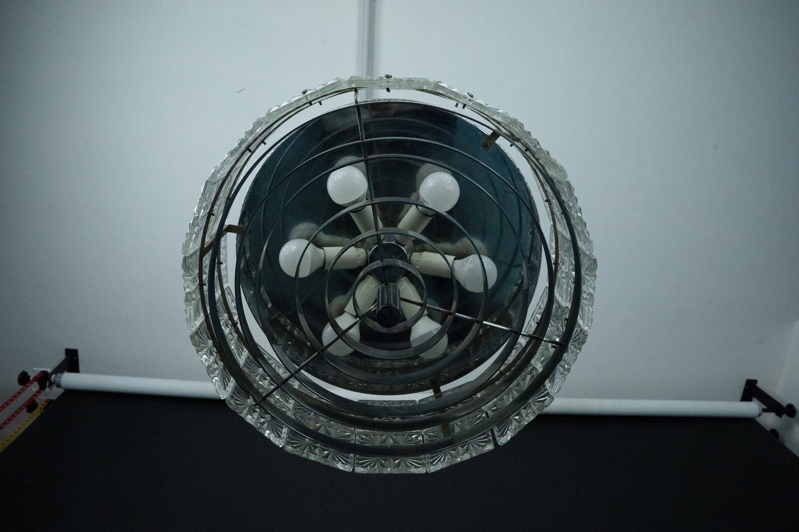 Vintage Kinkeldey Crystal Glass And Chrome Chandelier. Germany 1960s photo for sale