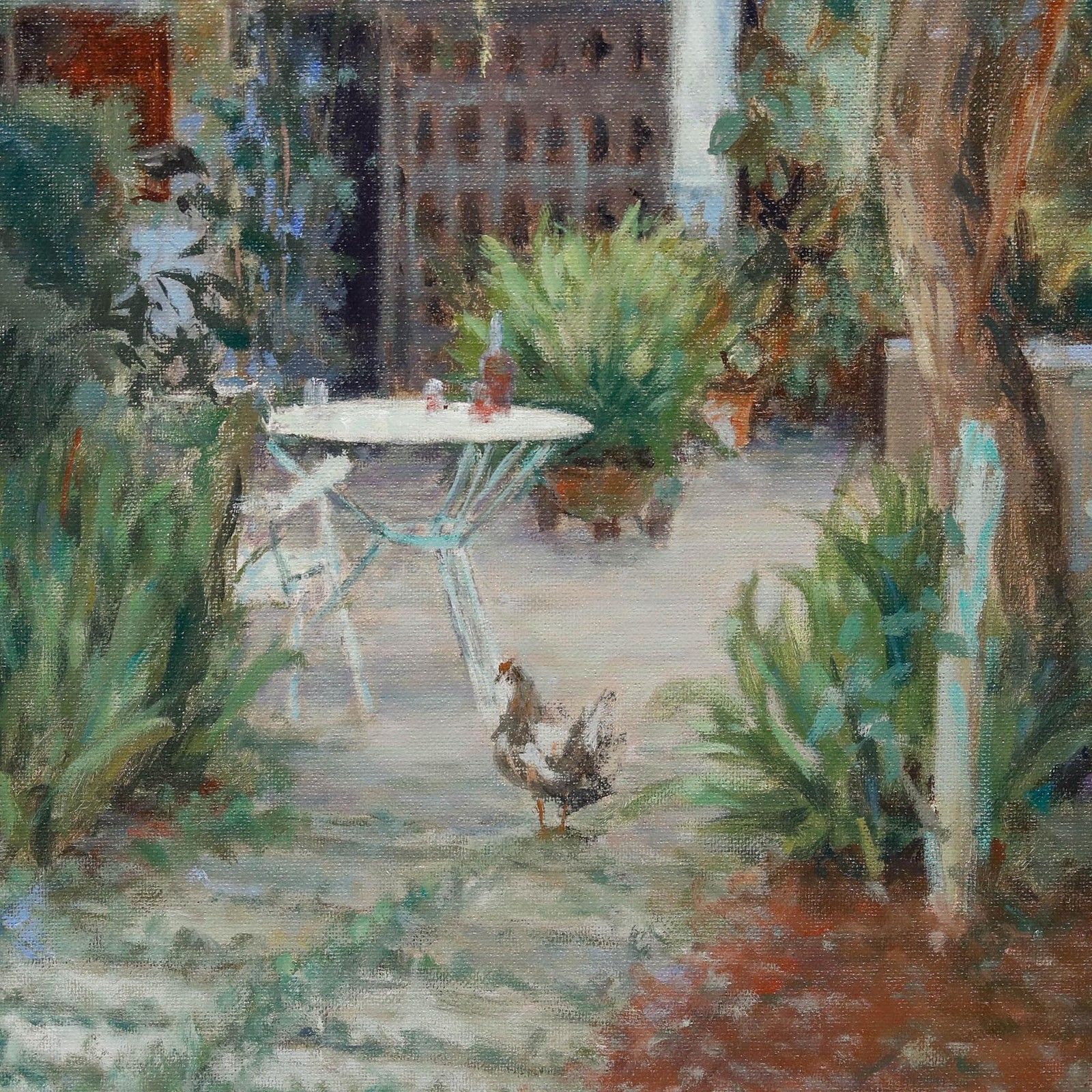 Pauline Plummer (B.1933) 20th Century Oil, Mallorcan Courtyard photo Art