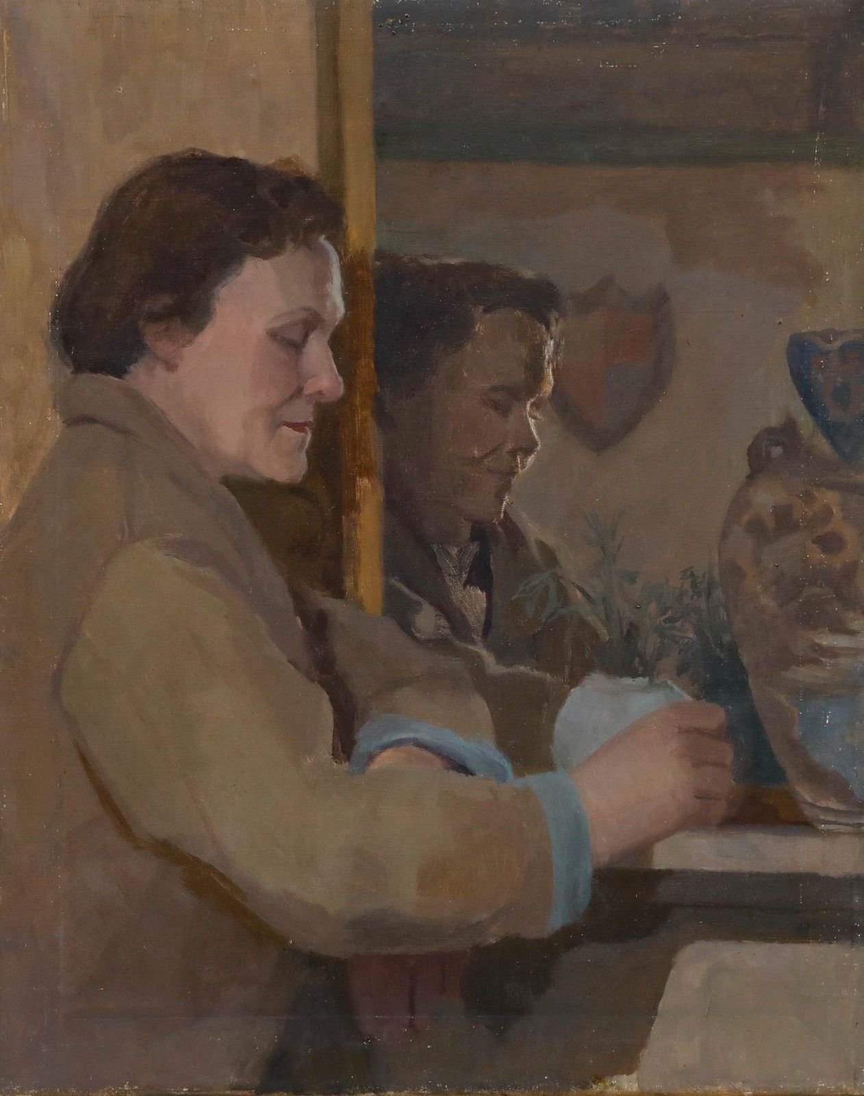 Pauline Plummer (B.1933) 20th Century Oil, Woman In The Mirror photo furniture