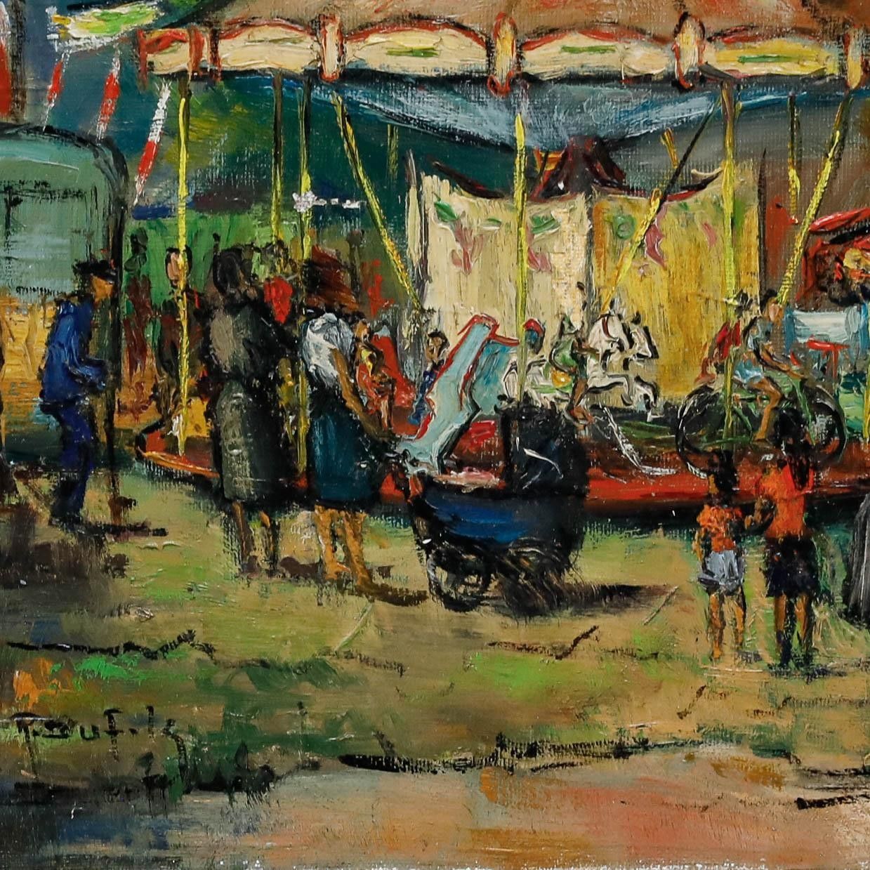 Roland Dufils (1920 1973)  Mid 20th Century Oil, Day At The Fair photo buy