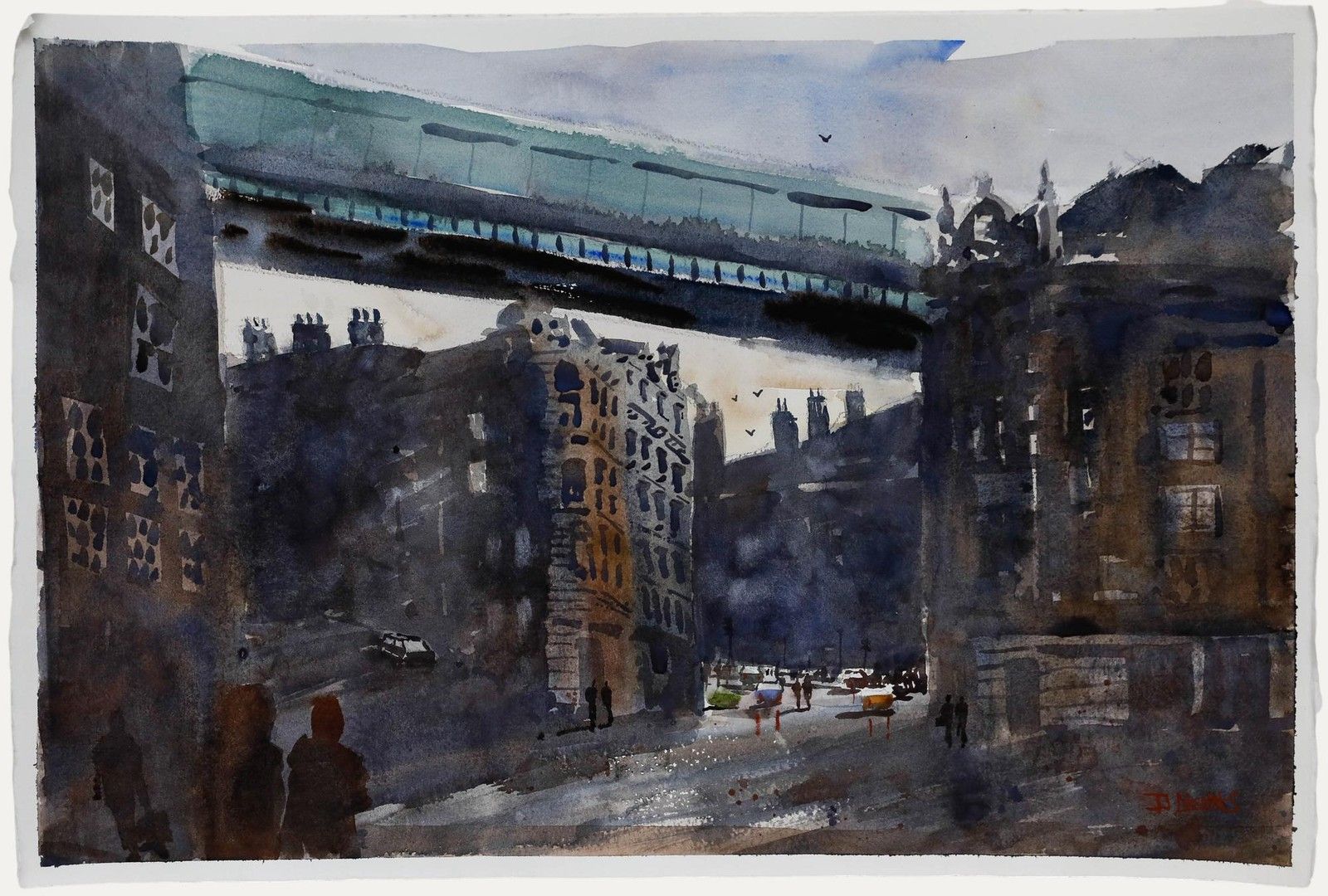 Daniel Nichols Contemporary Watercolour, Tyne Bridge Crossing