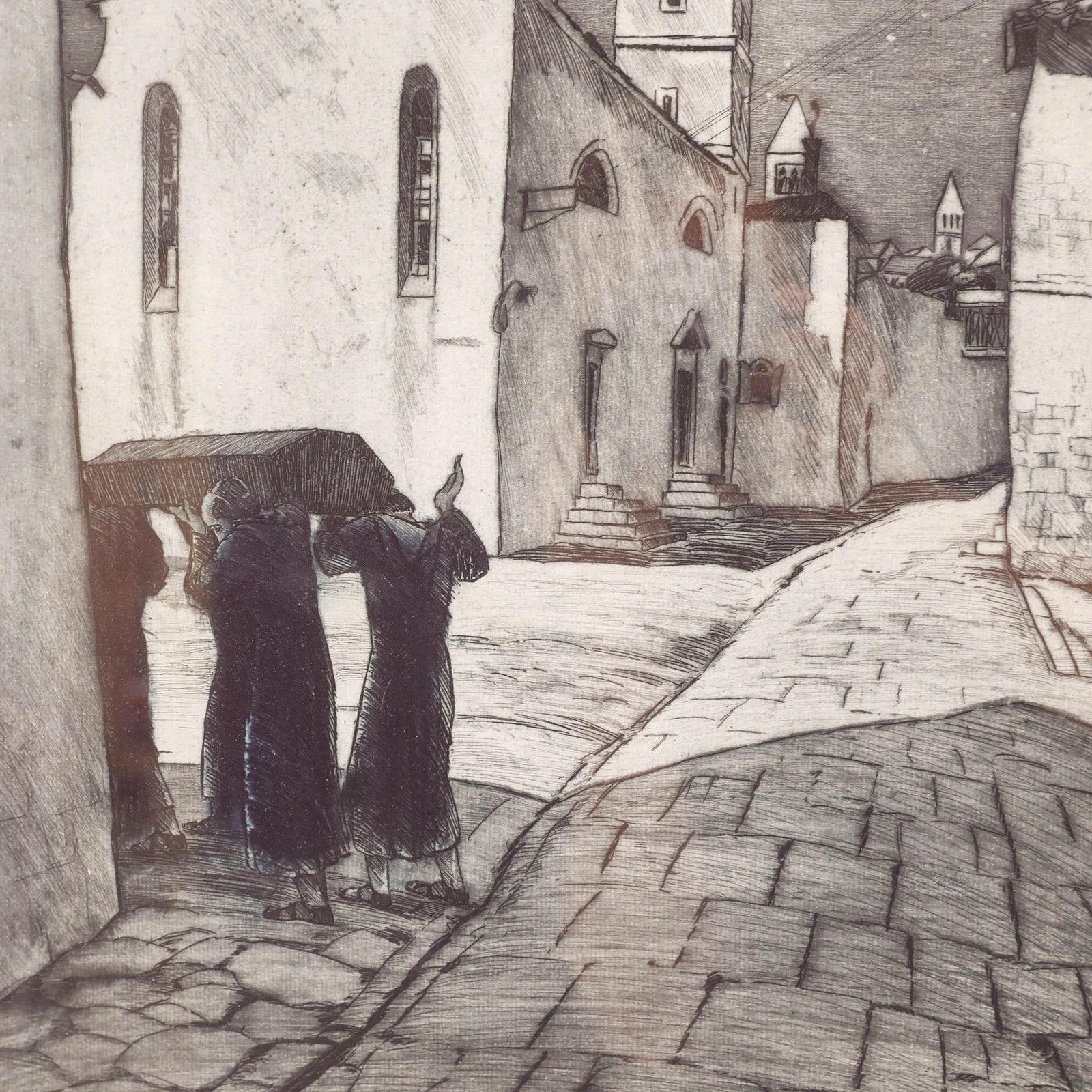 Tomislav Krizman (1882 1955) Framed 1929 Etching, Street At Nightfall photo Art