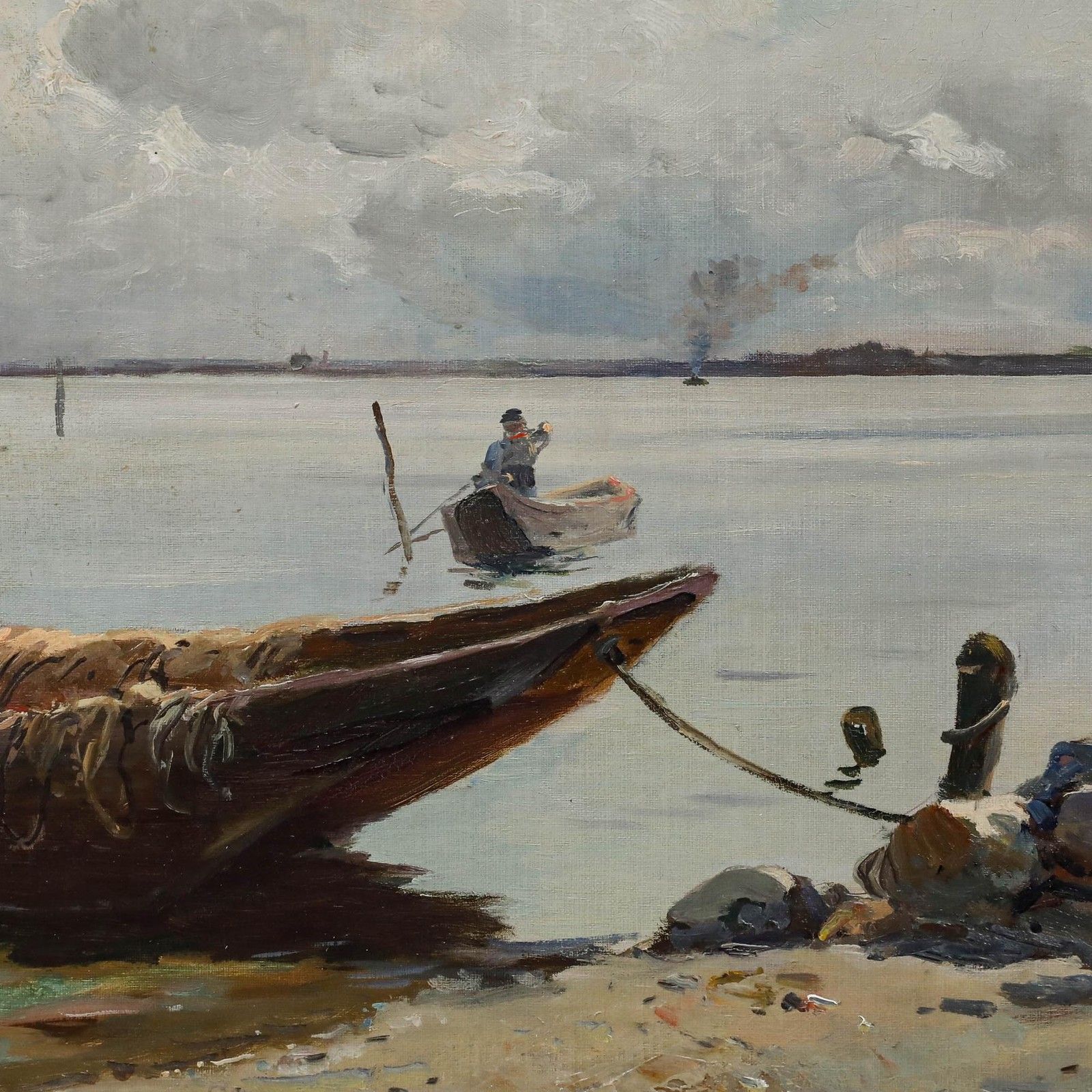 Manner Of Josef Wopfner Early 20th Century Oil, The Anchored Boat photo Art