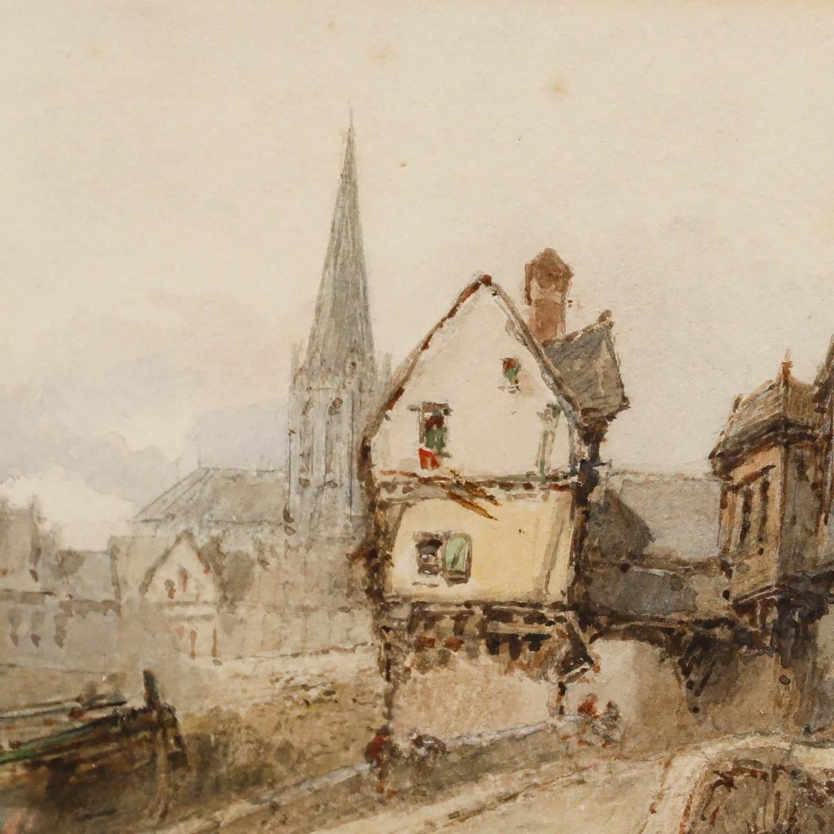 Paul Marny (1829 1914) Framed Watercolour, Riverside Town photo 325.0