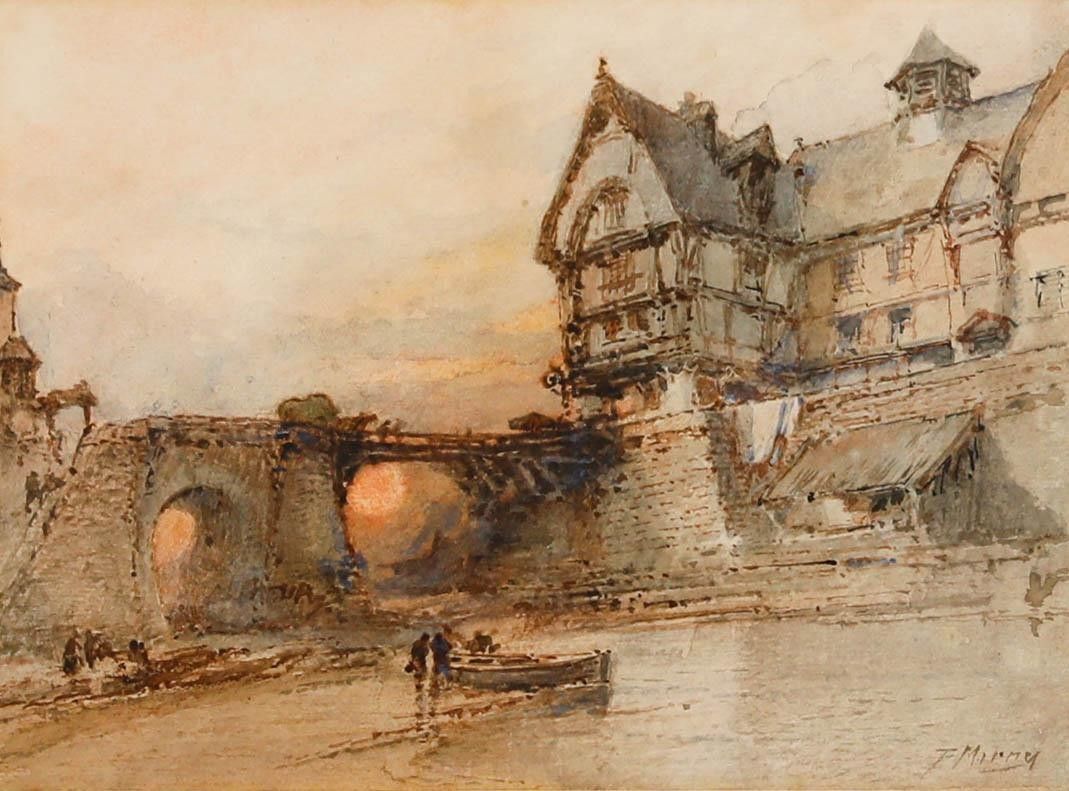 Paul Marny (1829 1914) Framed Watercolour, River Boat By The Bridge photo furniture
