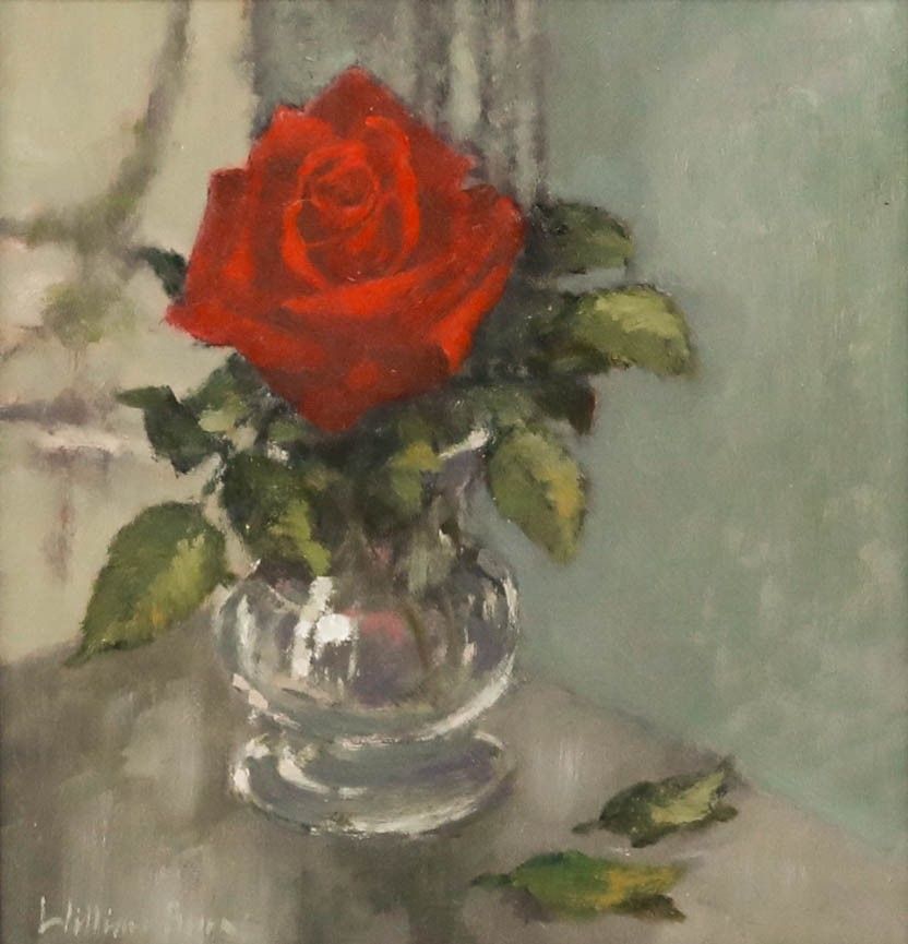 William Burns Frsa (1923 2010) Framed 20th Century Oil, Red Rose photo furniture