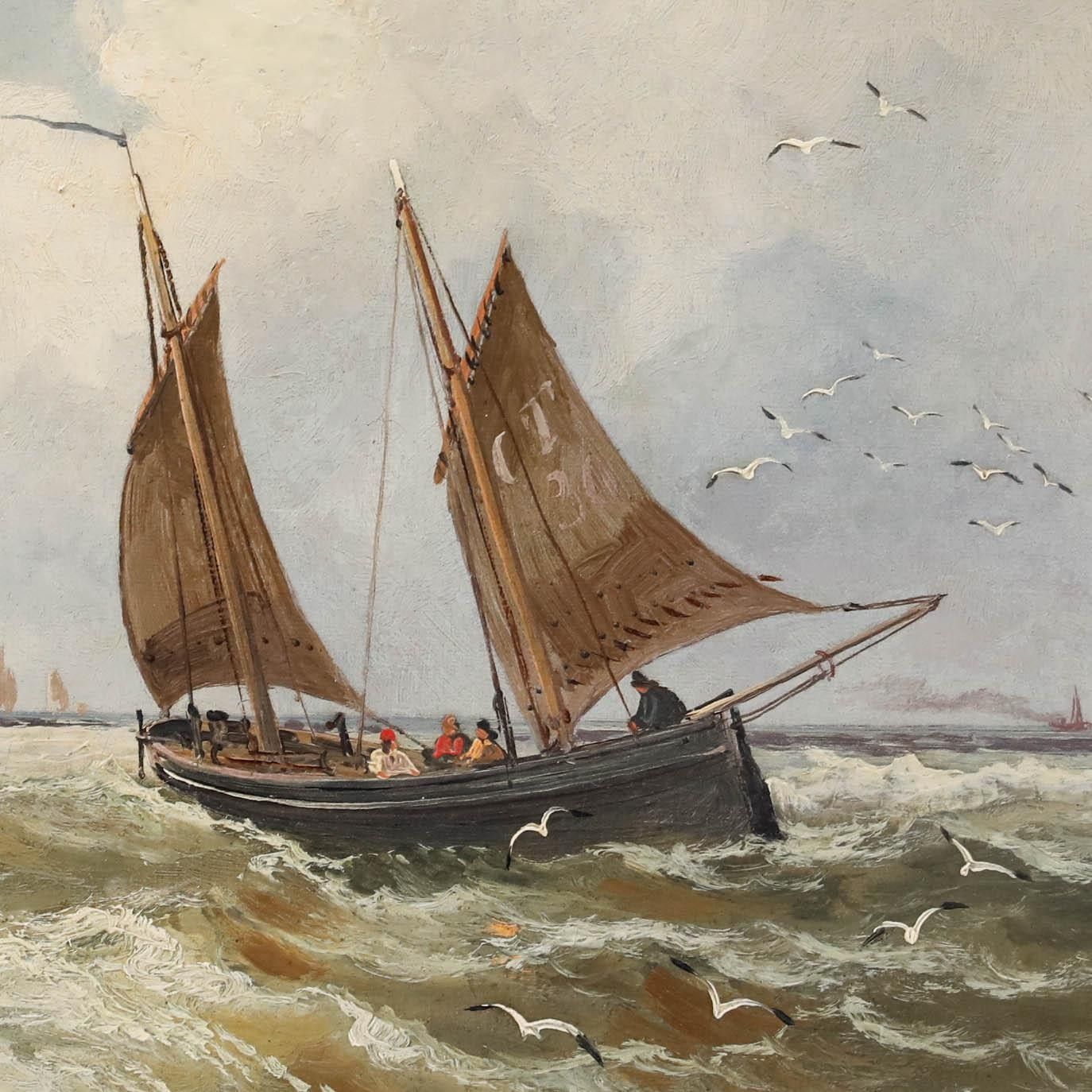 Franz Hoepfner (1853 1891) German School Oil, Braving Choppy Waters photo Art