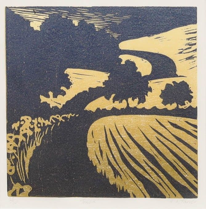 Rosemary Farrer Framed Contemporary Woodblock, Track photo furniture