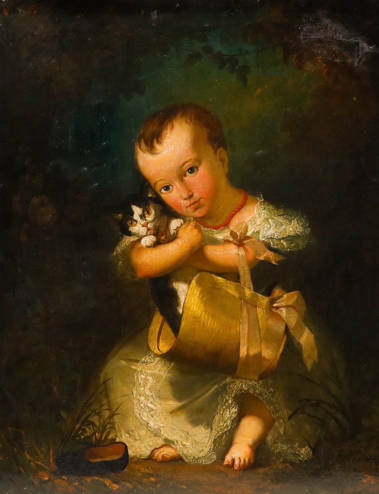Eugene Gabe French Mid 19th Century Oil, Child With Kitten