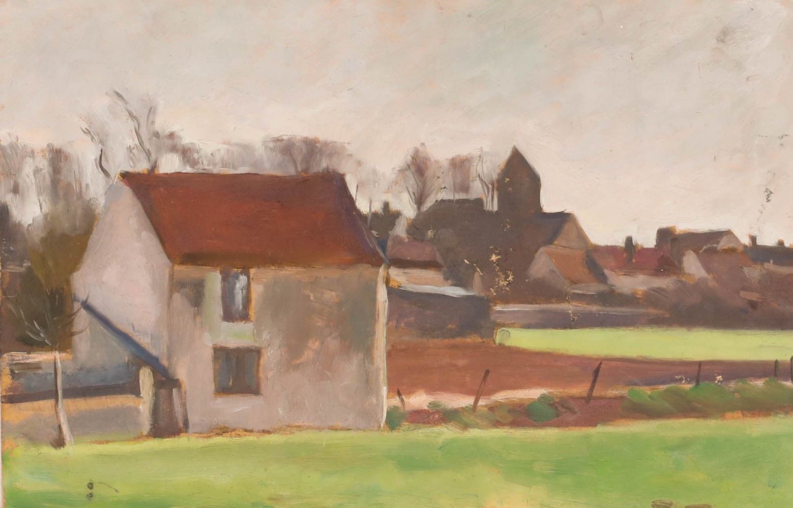 Georges Pacouil (1903 1996) 20th Century Oil, Vue De L'église Du Village