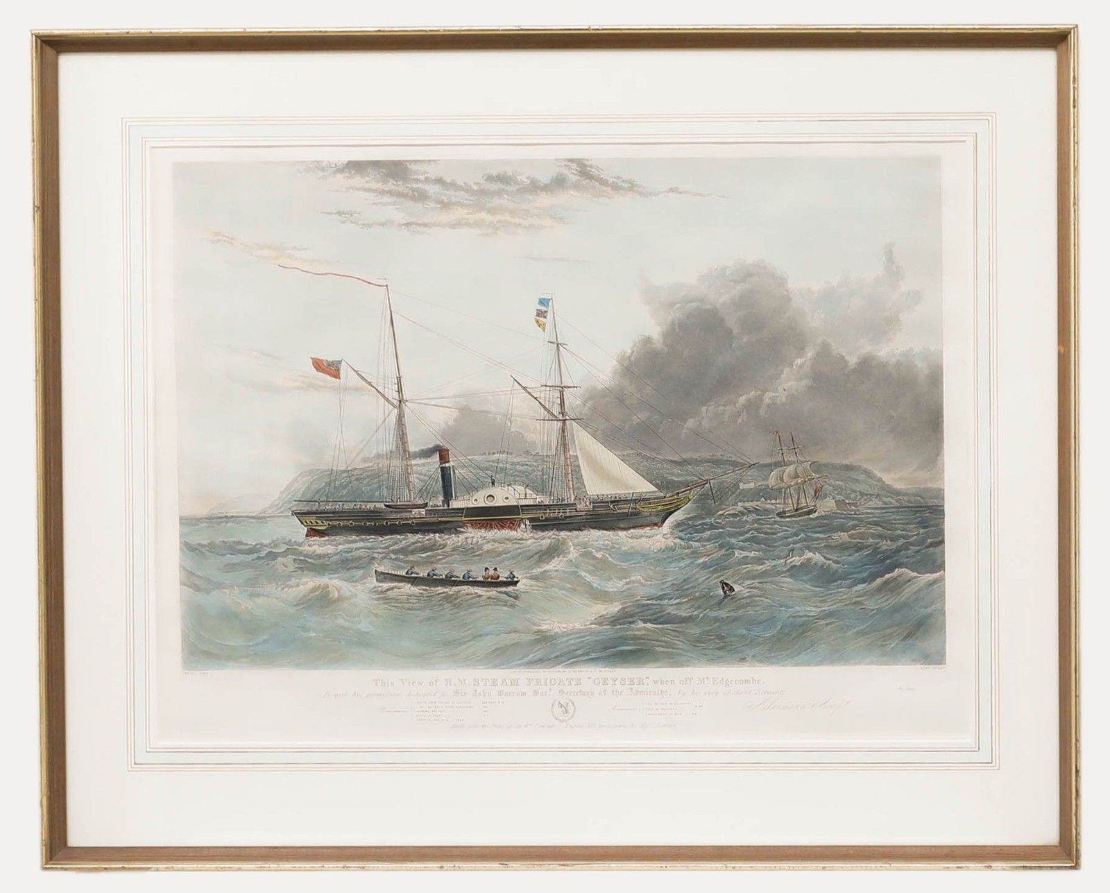 Charles Hunt After Knell Framed Late 19th Century Engraving, H.M.S. Geyser