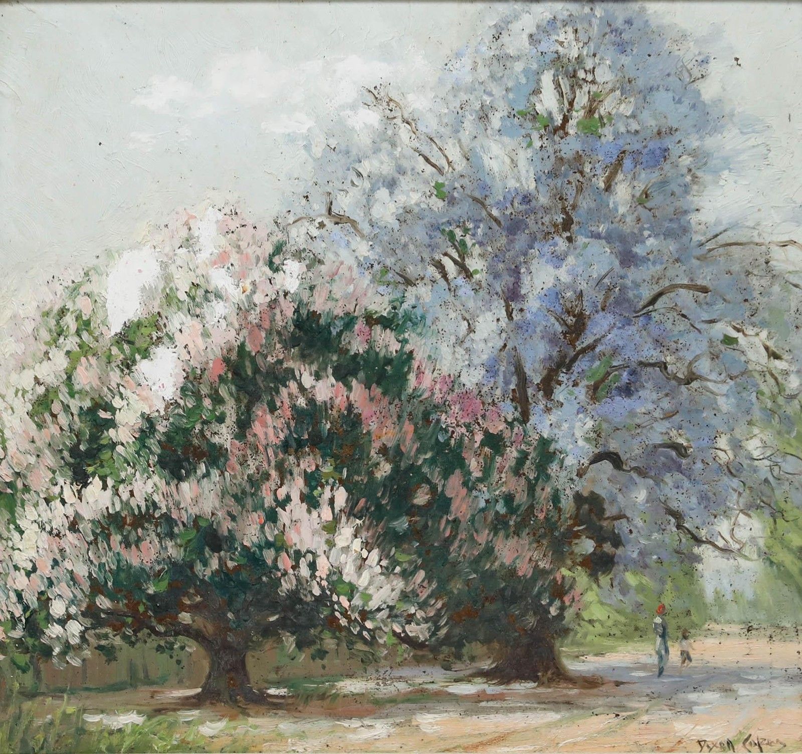 Dixon Copes (1914 2002) Australian School Oil, Beneath Jacaranda Trees photo furniture