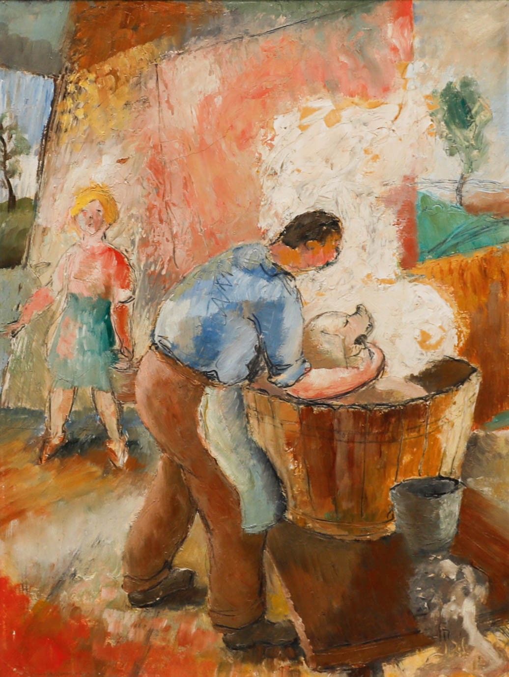 Major Richard ‘Dick’ Heseltine M.C. (1914 2012) Oil, Scalding A Pig 83 photo furniture