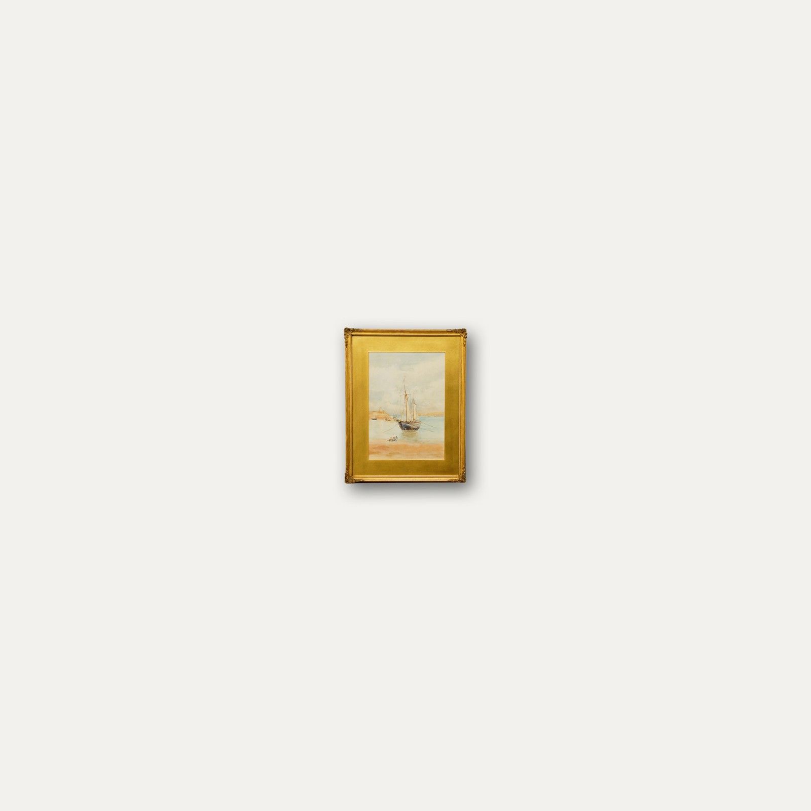 Early 20th Century Watercolour Waiting For Fishing Boats photo vinterior