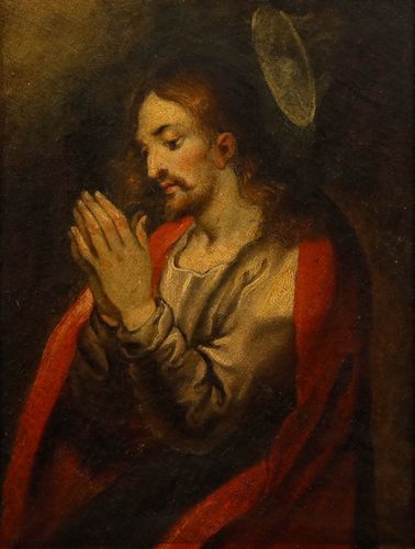 French School 19th Century Oil Christ In Prayer photo furniture