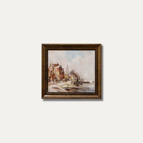 Adrie Van Bruggen Framed 20th Century Oil, Dutch Town In Winter photo buy