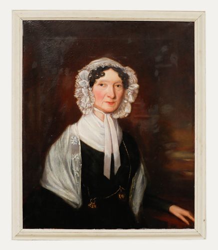 19th Century Oil Lady With A Pocket Watch Chain