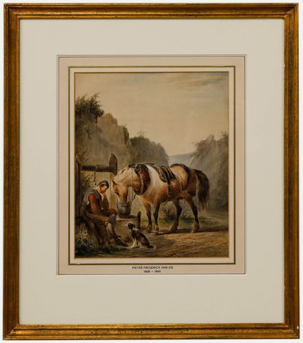 Pieter Frederick Van Os (1808 1892) 20th Century Oil, A Horse Watering