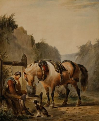 Pieter Frederick Van Os (1808 1892) 20th Century Oil, A Horse Watering photo furniture