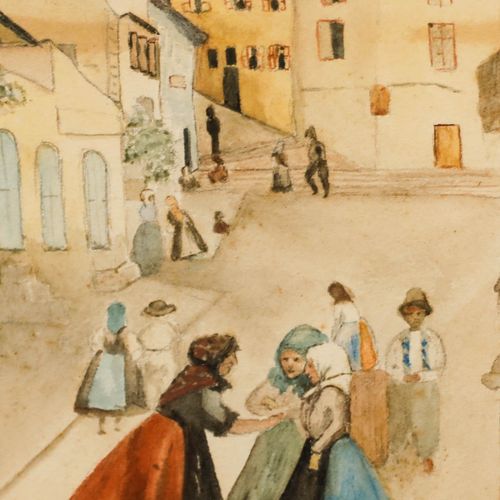 Early 20th Century Watercolour Continental Street photo Art